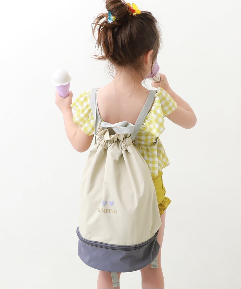 【デビロック/devirock / KIDS】のガールズプールバッグ ナップサック 水着 プールグッズ ビーチバッグ インテリア・キッズ・メンズ・レディースファッション・服の通販 founy(ファウニー) 　ファッション　Fashion　キッズファッション　Fashion for Kids　タオル　Towel, Bath Towel　ビーチ　Beach, Seaside　フリル　Frill, Ruffle　プリント　Print, Printed Pattern　夏　Summer　水着　Swimsuit, Swimwear　Lグレー|ID: prp329100004983776 ipo3291000000037334146