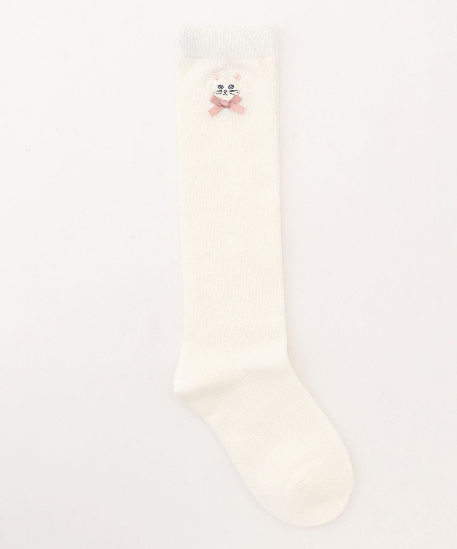 【エニー/ANY / KIDS】のネコ刺繍 ハイソックス インテリア・キッズ・メンズ・レディースファッション・服の通販 founy(ファウニー) 　ファッション　Fashion　キッズファッション　Fashion for Kids　ショート　Short, Short Length　シンプル　Simple, Minimal　ネコ　Cat, Feline Motif　リボン　Ribbon, Bow　ワンポイント　One Point, Statement Accent　人気　Popular, Best Seller　オフホワイト[001]|ID: prp329100004983779 ipo3291000000037334158