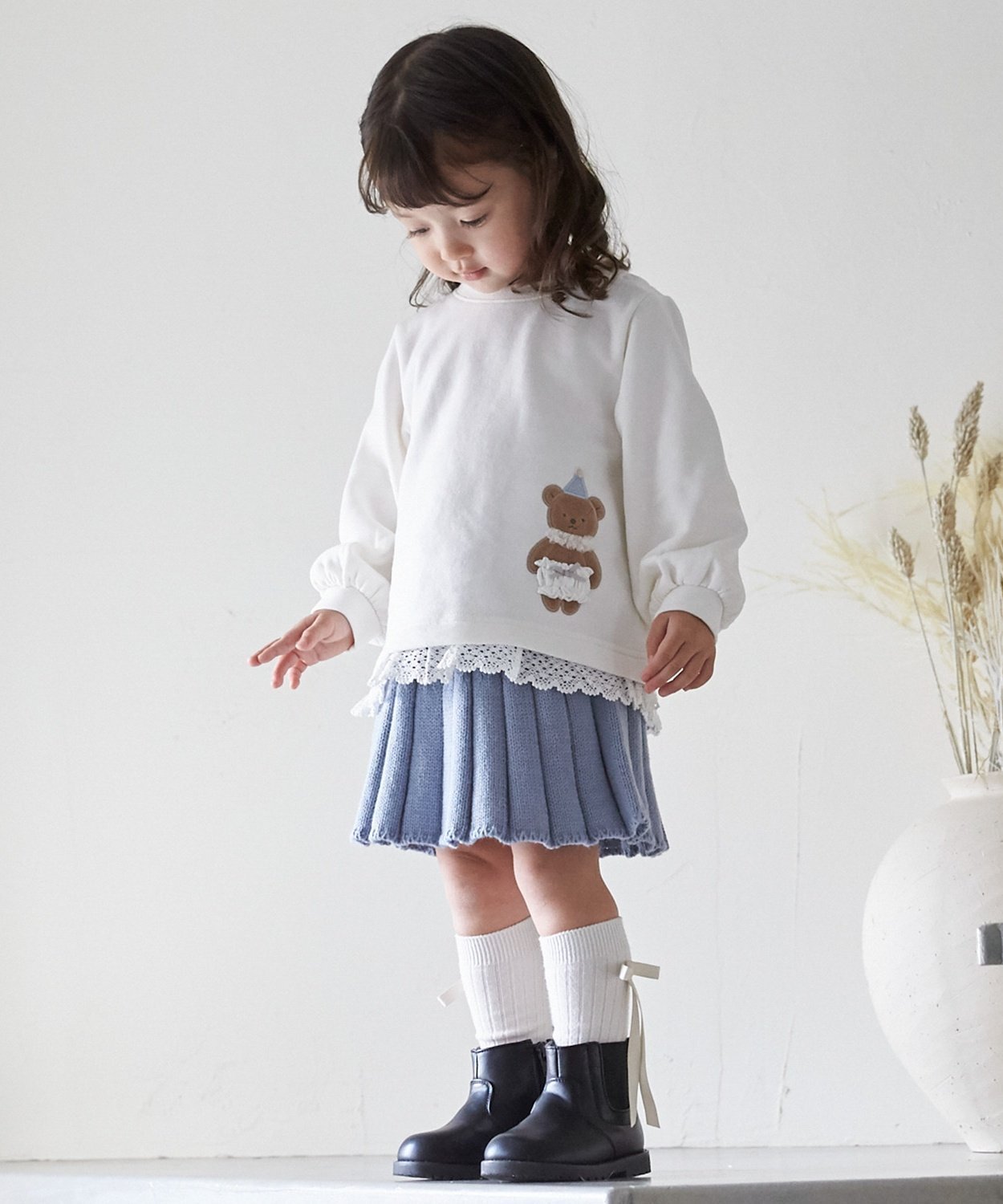 【ナルミヤ オンライン/NARUMIYA ONELINE / KIDS】のニットプリーツスカート インテリア・キッズ・メンズ・レディースファッション・服の通販 founy(ファウニー) 　ファッション　Fashion　キッズファッション　Fashion for Kids　おすすめ　Recommended / Our Picks　プリーツ　Pleats, Pleated　ポケット　Pocket, Pocket Detail　リボン　Ribbon, Bow　洗える　Machine Washable　ブルー|ID: prp329100004983787 ipo3291000000037334197