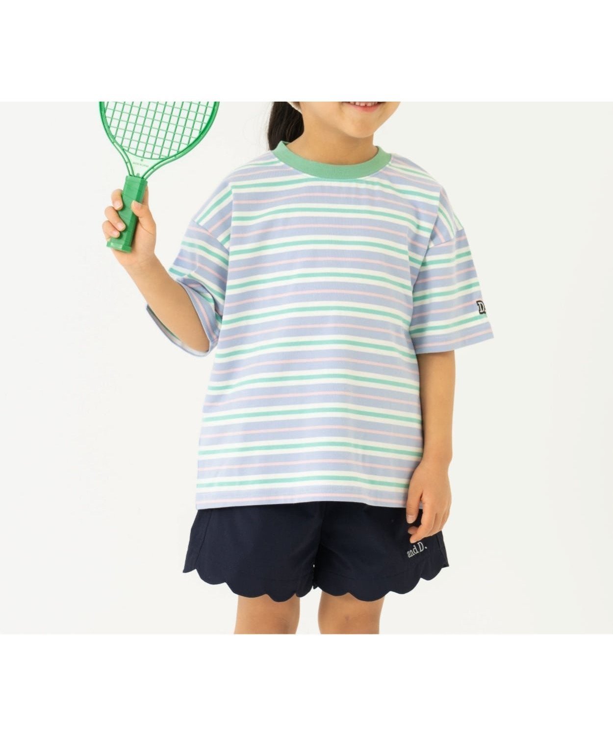 【ナルミヤ オンライン/NARUMIYA ONELINE / KIDS】の【365D】アソートボーダーワイド半袖T インテリア・キッズ・メンズ・レディースファッション・服の通販 founy(ファウニー) 　ファッション　Fashion　キッズファッション　Fashion for Kids　カラフル　Colorful Design　ショート　Short, Short Length　デニム　Denim, Jeans Material　ボトム　Bottoms, Lower Wear　ボーダー　Border, Stripe　ポケット　Pocket, Pocket Detail　半袖　Short Sleeve, Half Sleeve　レギンス　Leggings, Stretch Pants　ワンポイント　One Point, Statement Accent　夏　Summer　ライト グリーン|ID: prp329100004983799 ipo3291000000037334280