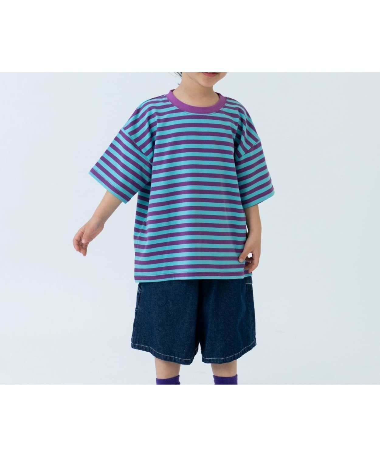 【ナルミヤ オンライン/NARUMIYA ONELINE / KIDS】の【365D】アソートボーダーワイド半袖T インテリア・キッズ・メンズ・レディースファッション・服の通販 founy(ファウニー) 　ファッション　Fashion　キッズファッション　Fashion for Kids　カラフル　Colorful Design　ショート　Short, Short Length　デニム　Denim, Jeans Material　ボトム　Bottoms, Lower Wear　ボーダー　Border, Stripe　ポケット　Pocket, Pocket Detail　半袖　Short Sleeve, Half Sleeve　レギンス　Leggings, Stretch Pants　ワンポイント　One Point, Statement Accent　夏　Summer　パープル|ID: prp329100004983799 ipo3291000000037334282