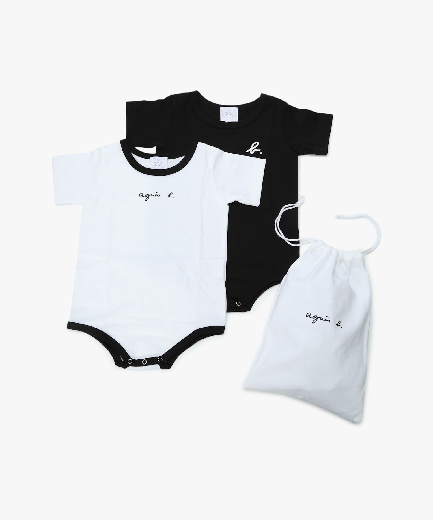 【アニエスベー ファム/agnes b. / KIDS】のベビー ロゴ コットン 半袖 ボディスーツ 2枚組 インテリア・キッズ・メンズ・レディースファッション・服の通販 founy(ファウニー) 　ファッション　Fashion　キッズファッション　Fashion for Kids　巾着　Drawstring Bag, Kinchaku　スーツ　Suit, Formalwear　定番　Standard, Basic Item　人気　Popular, Best Seller　パイピング　Piping, Trim Design　フィット　Fit, Slim Fit　プリント　Print, Printed Pattern　ベビー　Baby, Babywear　ベーシック　Basic, Essential　半袖　Short Sleeve, Half Sleeve　おすすめ　Recommended / Our Picks　ギフト プレゼント　Gift / Present　ブラック|ID: prp329100004983852 ipo3291000000037334632