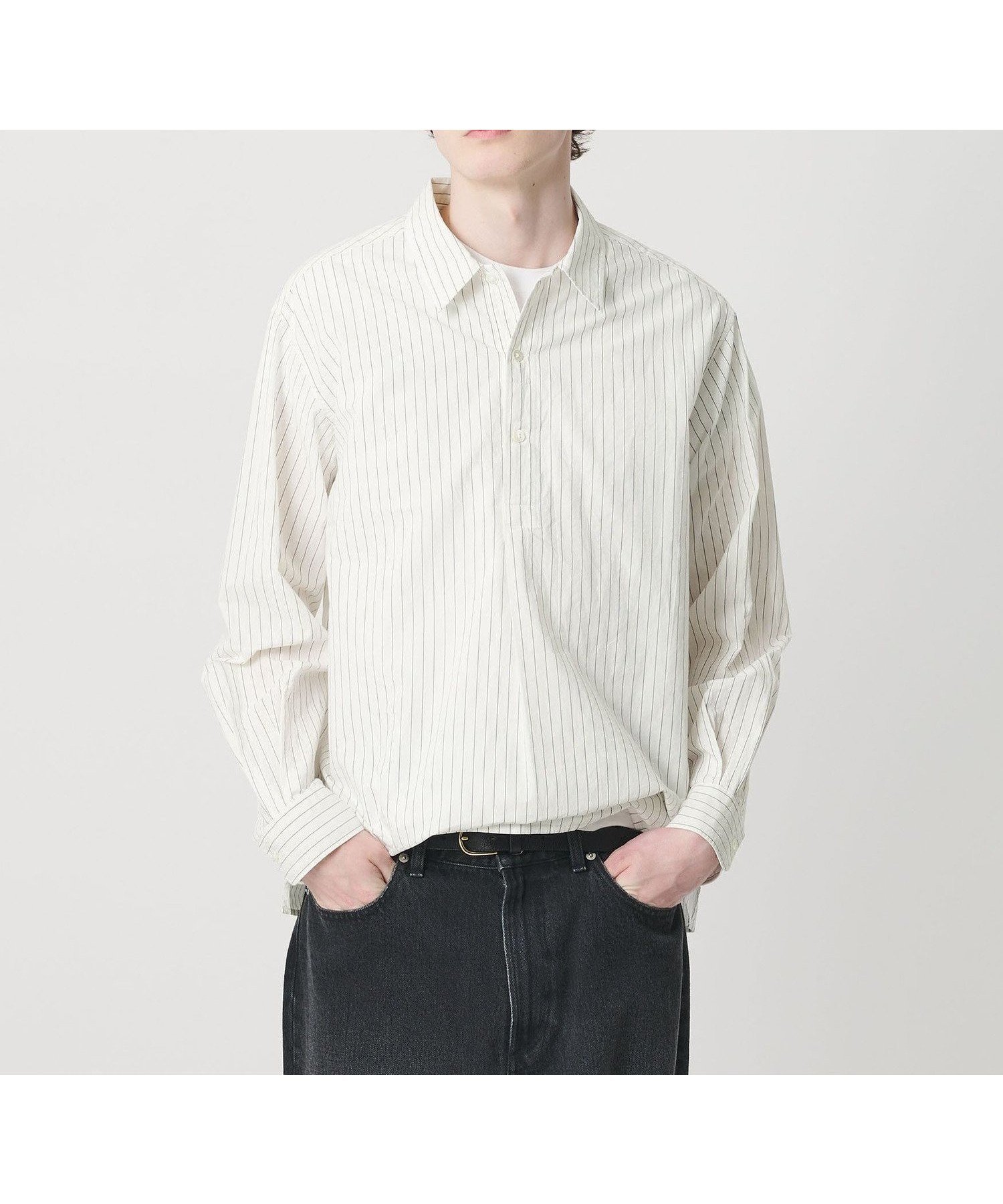 【ビューティ&ユース ユナイテッドアローズ/BEAUTY&YOUTH / UNITED ARROWS / MEN】のTYP ワッシャー ピンストライプ プルオーバーシャツ インテリア・キッズ・メンズ・レディースファッション・服の通販 founy(ファウニー) 　ファッション　Fashion　メンズファッション　Fashion for Men　トップス・カットソー　Cut & Sew Tops　メンズシャツ　Shirts　シンプル　Simple, Minimal　ストライプ　Stripe, Striped Pattern　スラックス　Slacks, Dress Pants　フラット　Flat, Flat Shoes　リラックス　Relax, Relaxed Fit　ワッシャー　Washer, Crinkled Finish　おすすめ　Recommended / Our Picks　エレガント 上品　Elegant　OFF WHITE|ID: prp329100004983869 ipo3291000000037334723