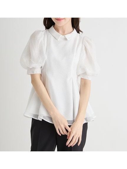 【セルフォード/CELFORD】の【洗える】襟付きメッシュブラウス 大人の最旬トレンドファッション＆コーディネート founy(ファウニー) 　ファッション　Fashion　レディースファッション　Fashion for Women　トップス・カットソー　Cut & Sew Tops　シャツ・ブラウス・オフィスカジュアル　Elegant Blouses & Button-Ups　おすすめ　Recommended / Our Picks　ウェーブ　Wavy Pattern　シェイプ　Shape, Slim Fit　ストレート　Straight, Straight Cut　スマート　Smart, Elegant　チュール　Tulip, Tulip Motif　バルーン　Balloon, Balloon Silhouette　ペプラム　Peplum, Flared Hem　メッシュ　Mesh, Net Fabric　エレガント 上品　Elegant　洗える　Machine Washable　 other-1|ID: prp329100004984121 ipo3291000000037377262