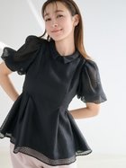 【セルフォード/CELFORD】の【洗える】襟付きメッシュブラウス 大人の最旬トレンドファッション＆コーディネート founy(ファウニー) ファッション Fashion レディースファッション Fashion for Women トップス・カットソー Cut & Sew Tops シャツ・ブラウス・オフィスカジュアル Elegant Blouses & Button-Ups おすすめ Recommended / Our Picks ウェーブ Wavy Pattern シェイプ Shape, Slim Fit ストレート Straight, Straight Cut スマート Smart, Elegant チュール Tulip, Tulip Motif バルーン Balloon, Balloon Silhouette ペプラム Peplum, Flared Hem メッシュ Mesh, Net Fabric エレガント 上品 Elegant 洗える Machine Washable thumbnail BLK[009]|ID: prp329100004984121 ipo3291000000037377264