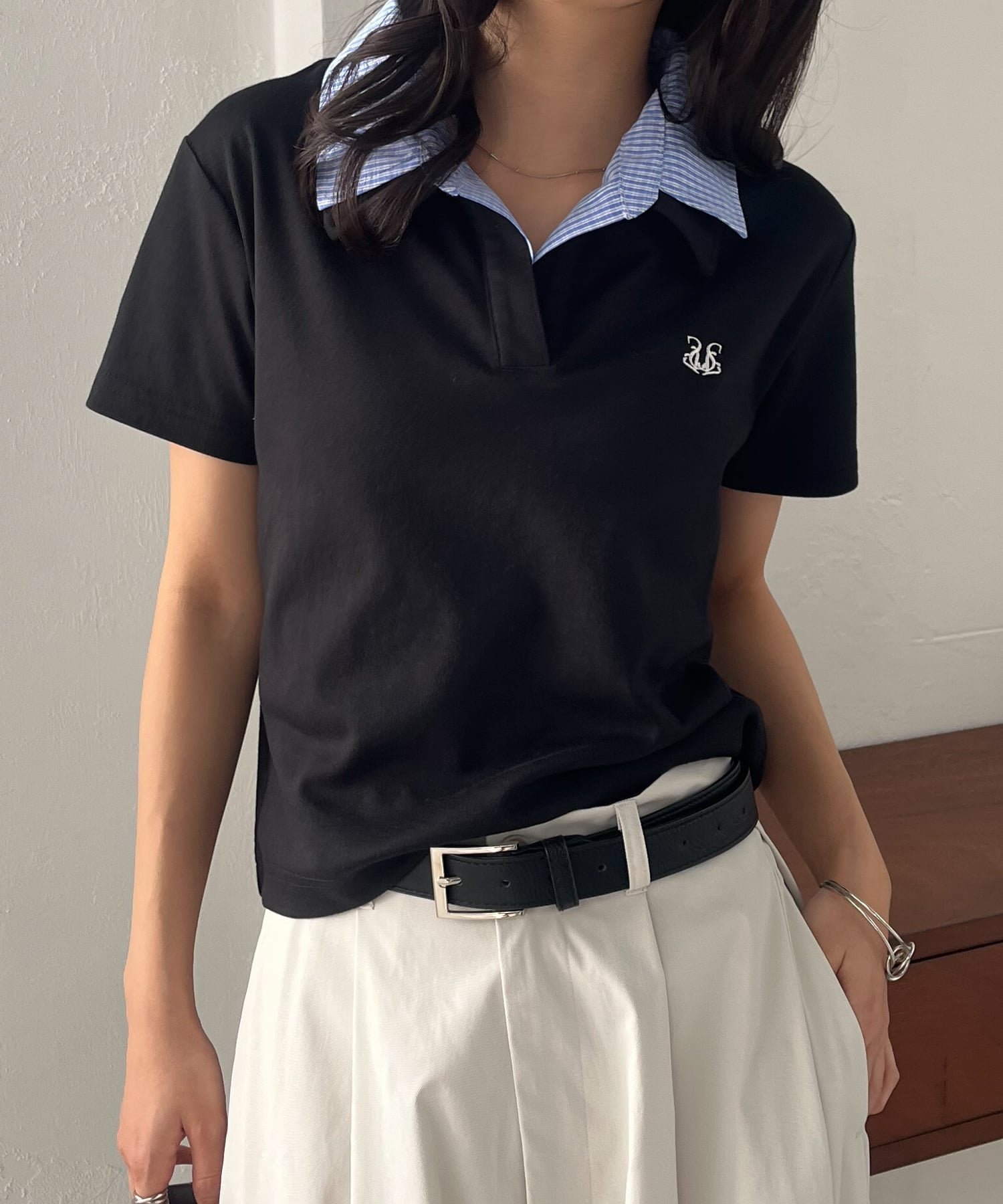 【ラナン/Ranan】のRANAN/レイヤード襟付きカットソー インテリア・キッズ・メンズ・レディースファッション・服の通販 founy(ファウニー) 　ファッション　Fashion　レディースファッション　Fashion for Women　トップス・カットソー　Cut & Sew Tops　カットソー・ベーシックTシャツ　Cut-and-Sewn Tops / Stretch Tees & Basics　春　Spring　カットソー　Cut and Sewn Top　コンパクト　Compact, Small Size　シンプル　Simple, Minimal　スラックス　Slacks, Dress Pants　タイトスカート　Pencil Skirt, Tight Skirt　デニム　Denim, Jeans Material　トレンド　Trend, Trending Now　バランス　Balance, Style Balance　ポケット　Pocket, Pocket Detail　ワンポイント　One Point, Statement Accent　S/S・春夏　SS, Spring/Summer, Warm Season　夏　Summer　エレガント 上品　Elegant　ビジネス 仕事 通勤　Business / Work / Commuting　BLK|ID: prp329100004984137 ipo3291000000037337229