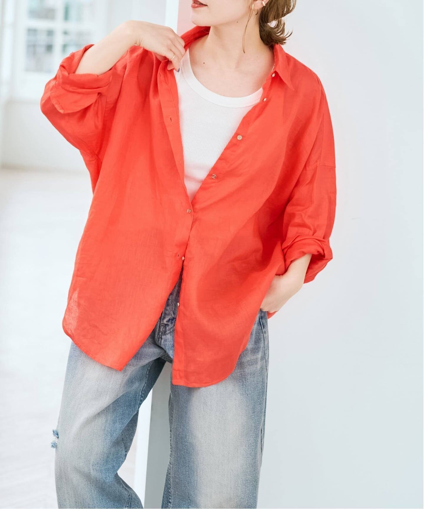 【スピック&スパン/Spick & Span】の《新色有り / 追加》 80リネンカシュクール ビッグシャツ 大人の最旬トレンドファッション＆コーディネート founy(ファウニー) 　ファッション　Fashion　レディースファッション　Fashion for Women　トップス・カットソー　Cut & Sew Tops　シャツ・ブラウス・オフィスカジュアル　Elegant Blouses & Button-Ups　イエロー　Yellow　インナー　Innerwear　オレンジ　Orange　カシュクール　Wrap Design　タンク　Tank Top, Sleeveless Top　定番　Standard, Basic Item　人気　Popular, Best Seller　ビッグ　Big, Oversized　リネン　Linen, Linen Fabric　再入荷　Restock / Back in Stock　おすすめ　Recommended / Our Picks　夏　Summer　エレガント 上品　Elegant　 other-1|ID: prp329100004984141 ipo3291000000037337242