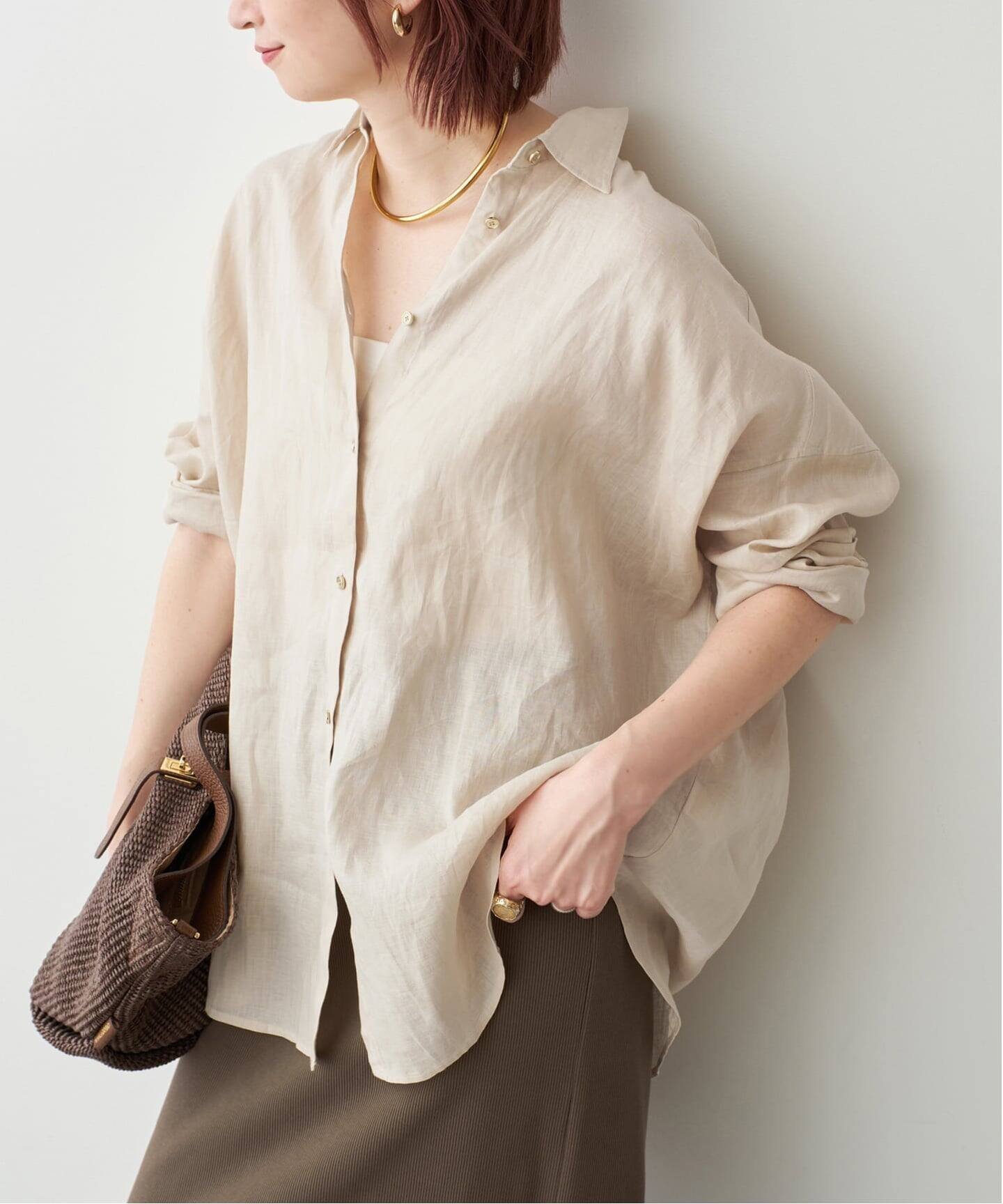 【スピック&スパン/Spick & Span】の《新色有り / 追加》 80リネンカシュクール ビッグシャツ インテリア・キッズ・メンズ・レディースファッション・服の通販 founy(ファウニー) 　ファッション　Fashion　レディースファッション　Fashion for Women　トップス・カットソー　Cut & Sew Tops　シャツ・ブラウス・オフィスカジュアル　Elegant Blouses & Button-Ups　イエロー　Yellow　インナー　Innerwear　オレンジ　Orange　カシュクール　Wrap Design　タンク　Tank Top, Sleeveless Top　定番　Standard, Basic Item　人気　Popular, Best Seller　ビッグ　Big, Oversized　リネン　Linen, Linen Fabric　再入荷　Restock / Back in Stock　おすすめ　Recommended / Our Picks　夏　Summer　エレガント 上品　Elegant　ベージュ A|ID: prp329100004984141 ipo3291000000037337245