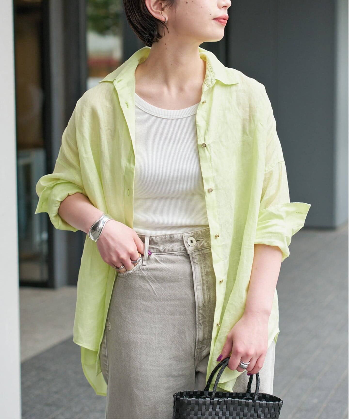 【スピック&スパン/Spick & Span】の《新色有り / 追加》 80リネンカシュクール ビッグシャツ インテリア・キッズ・メンズ・レディースファッション・服の通販 founy(ファウニー) 　ファッション　Fashion　レディースファッション　Fashion for Women　トップス・カットソー　Cut & Sew Tops　シャツ・ブラウス・オフィスカジュアル　Elegant Blouses & Button-Ups　イエロー　Yellow　インナー　Innerwear　オレンジ　Orange　カシュクール　Wrap Design　タンク　Tank Top, Sleeveless Top　定番　Standard, Basic Item　人気　Popular, Best Seller　ビッグ　Big, Oversized　リネン　Linen, Linen Fabric　再入荷　Restock / Back in Stock　おすすめ　Recommended / Our Picks　夏　Summer　エレガント 上品　Elegant　イエロー B|ID: prp329100004984141 ipo3291000000037337247