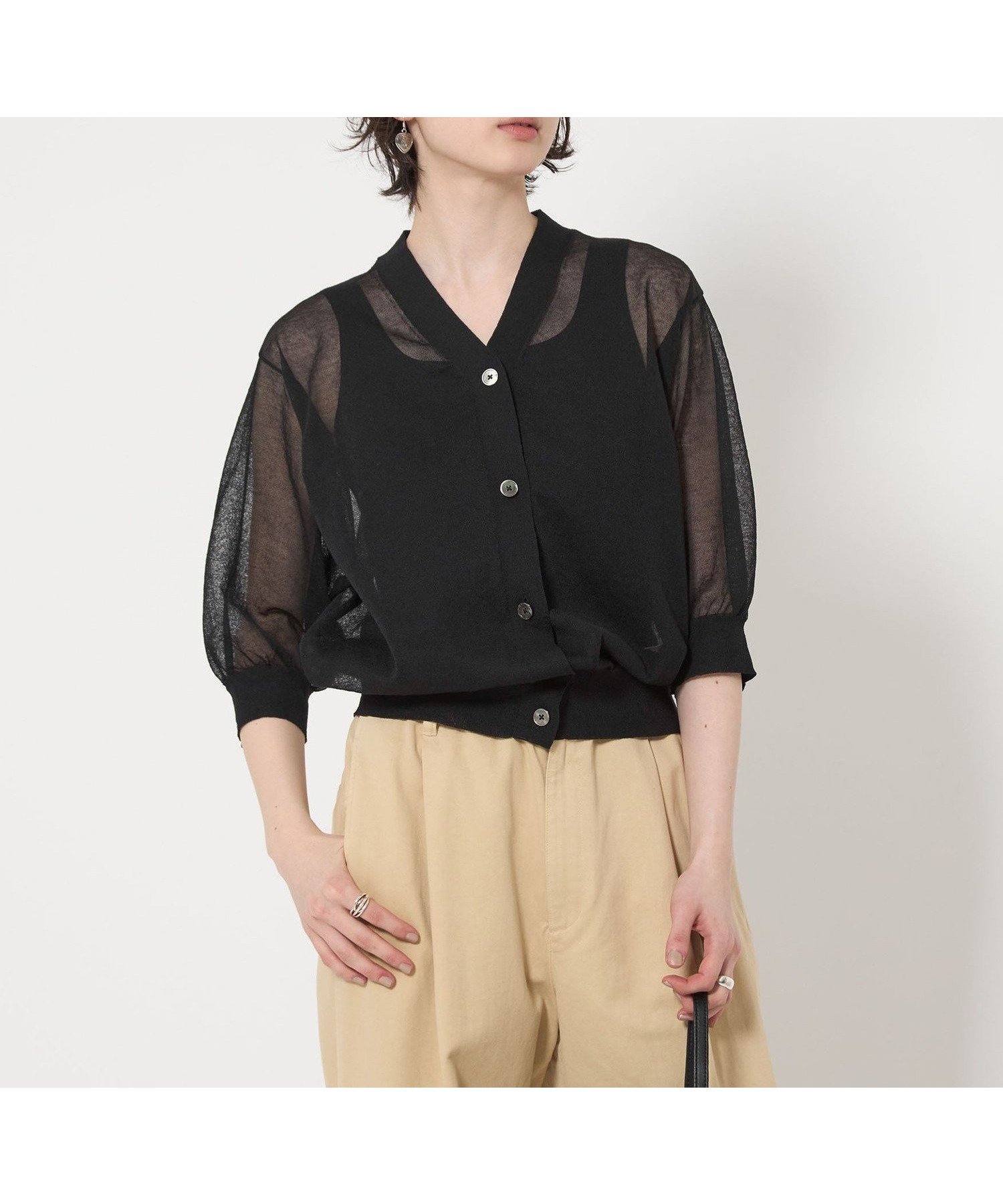 【ユナイテッドアローズ/UNITED ARROWS】のシアー Vネック カーディガン 5SL インテリア・キッズ・メンズ・レディースファッション・服の通販 founy(ファウニー) 　ファッション　Fashion　レディースファッション　Fashion for Women　トップス・カットソー　Cut & Sew Tops　カーディガン・羽織り　Layered Style Cardigans　Vネックトップス　V-Neck Tops / V-Cut Neckline Shirts　カーディガン　Cardigan, Knitwear　クラシック　Classic, Timeless Style　シアー　Sheer, See-Through　ノースリーブ　Sleeveless, No-Sleeve　ベーシック　Basic, Essential　羽織　Haori, Light Jacket　アウトレット　Outlet / Clearance　BLACK|ID: prp329100004984149 ipo3291000000037337304