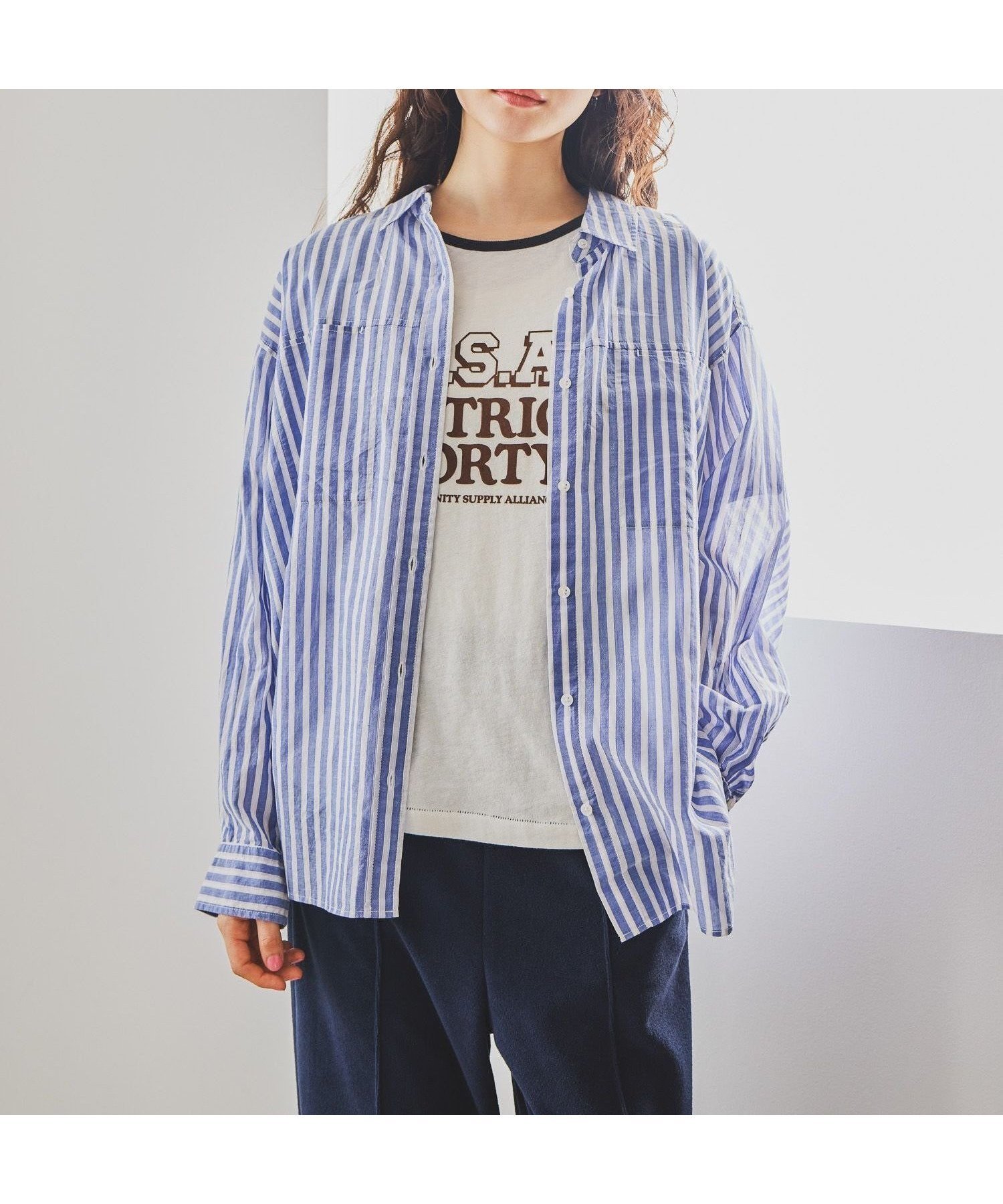 【ニコアンド/niko and】のプレミアムローン柄シャツ インテリア・キッズ・メンズ・レディースファッション・服の通販 founy(ファウニー) 　ファッション　Fashion　レディースファッション　Fashion for Women　トップス・カットソー　Cut & Sew Tops　シャツ・ブラウス・オフィスカジュアル　Elegant Blouses & Button-Ups　おすすめ　Recommended / Our Picks　ギンガム　Gingham, Gingham Fabric　スウェット / スエット　Sweatshirt, Sweatwear　ストライプ　Stripe, Striped Pattern　タンク　Tank Top, Sleeveless Top　チェック　Check, Plaid, Tartan　プレミアム　Premium, High-End　ベーシック　Basic, Essential　定番　Standard, Basic Item　春　Spring　ブルーストライプ|ID: prp329100004984163 ipo3291000000037337407