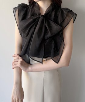 【ジュノア/JUNOAH】のmipiarl ノースリーブボウタイワッシャーシアーブラウス 大人の最旬トレンドファッション＆コーディネート founy(ファウニー) ファッション Fashion レディースファッション Fashion for Women トップス・カットソー Cut & Sew Tops キャミソール&ノースリーブ Camisoles & Sleeveless Tops シャツ・ブラウス・オフィスカジュアル Elegant Blouses & Button-Ups |ID:prp329100004984207