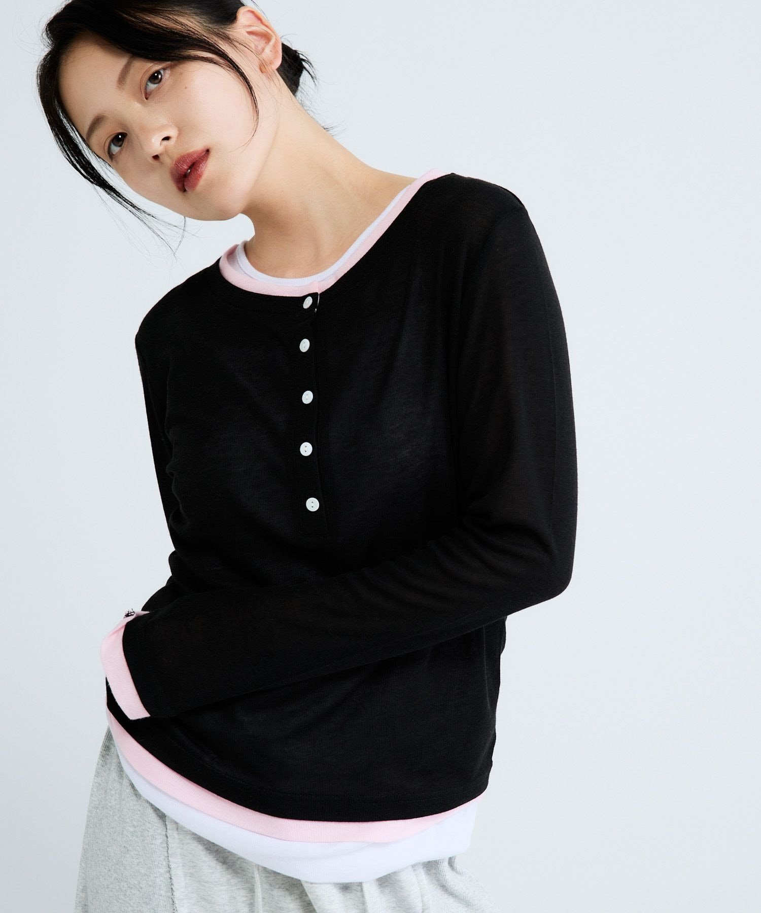 【ジーナシス/JEANASiS】の3カラーシアーレイヤードヘンリー2ピース インテリア・キッズ・メンズ・レディースファッション・服の通販 founy(ファウニー) 　ファッション　Fashion　レディースファッション　Fashion for Women　おすすめ　Recommended / Our Picks　インナー　Innerwear　タンク　Tank Top, Sleeveless Top　トレンド　Trend, Trending Now　ボトム　Bottoms, Lower Wear　ワイド　Wide, Wide Fit　夏　Summer　春　Spring　ブラック系その他|ID: prp329100004984248 ipo3291000000037337916