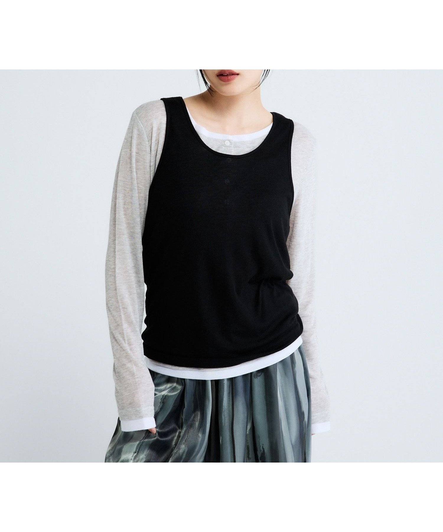 【ジーナシス/JEANASiS】の3カラーシアーレイヤードヘンリー2ピース インテリア・キッズ・メンズ・レディースファッション・服の通販 founy(ファウニー) 　ファッション　Fashion　レディースファッション　Fashion for Women　おすすめ　Recommended / Our Picks　インナー　Innerwear　タンク　Tank Top, Sleeveless Top　トレンド　Trend, Trending Now　ボトム　Bottoms, Lower Wear　ワイド　Wide, Wide Fit　夏　Summer　春　Spring　グレー系その他|ID: prp329100004984248 ipo3291000000037337917