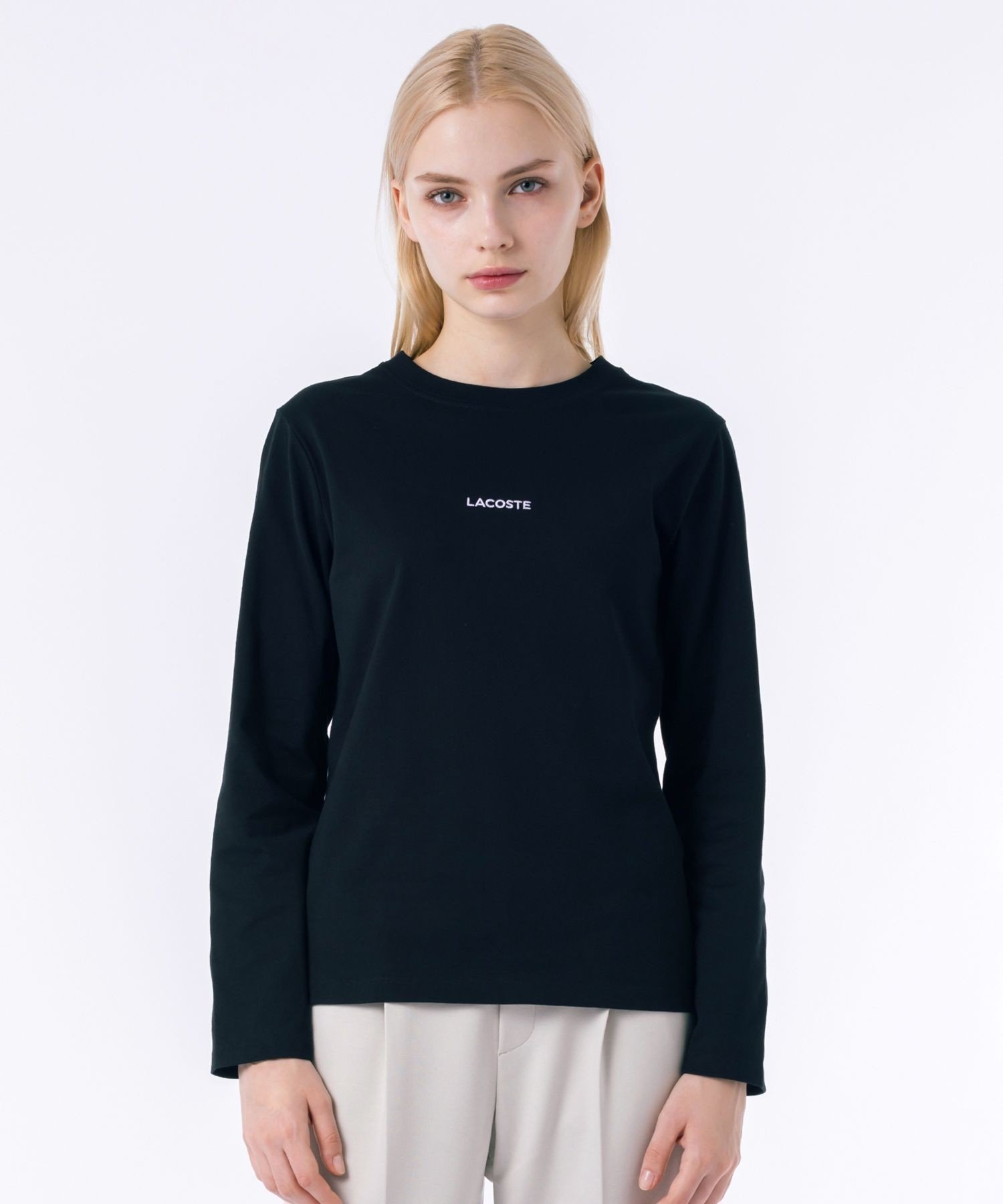 【ラコステ/LACOSTE】のワンポイントロゴ刺繍長袖Tシャツ インテリア・キッズ・メンズ・レディースファッション・服の通販 founy(ファウニー) 　ファッション　Fashion　レディースファッション　Fashion for Women　トップス・カットソー　Cut & Sew Tops　シャツ・ブラウス・オフィスカジュアル　Elegant Blouses & Button-Ups　ロングTシャツ・Tシャツ　Longline T-Shirts & Tees　シンプル　Simple, Minimal　ベーシック　Basic, Essential　ワンポイント　One Point, Statement Accent　長袖　Long Sleeve, Full Sleeve　ブラック|ID: prp329100004984254 ipo3291000000037337947