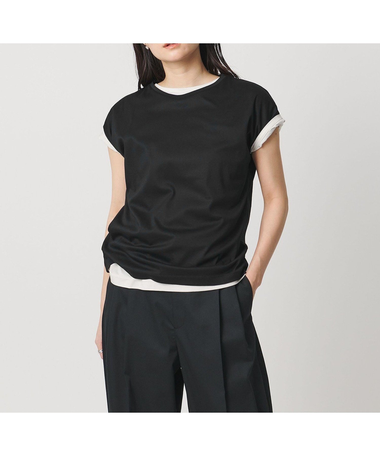 【ビューティ&ユース ユナイテッドアローズ/BEAUTY&YOUTH / UNITED ARROWS】のMARW UNITED ARROWS フレンチスリーブ Tシャツ 汗ジミ防止 インテリア・キッズ・メンズ・レディースファッション・服の通販 founy(ファウニー) 　ファッション　Fashion　レディースファッション　Fashion for Women　トップス・カットソー　Cut & Sew Tops　シャツ・ブラウス・オフィスカジュアル　Elegant Blouses & Button-Ups　ロングTシャツ・Tシャツ　Longline T-Shirts & Tees　コンパクト　Compact, Small Size　スリーブ　Sleeve, Long Sleeve / Short Sleeve　人気　Popular, Best Seller　フレンチ　French, French Style　ビジネス 仕事 通勤　Business / Work / Commuting　BLACK|ID: prp329100004984269 ipo3291000000037338031