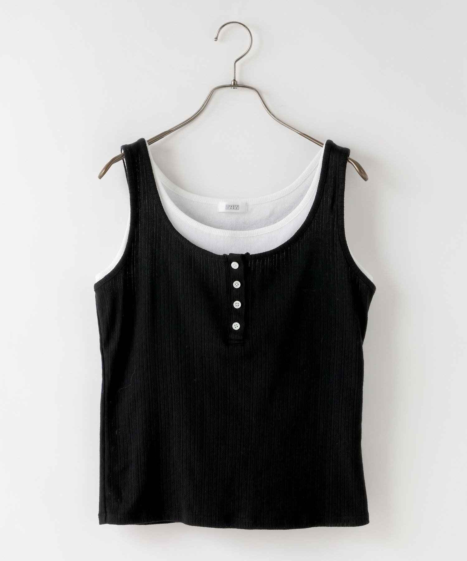 【ローリーズファーム/LOWRYS FARM】のヘンリーレイヤードタンク インテリア・キッズ・メンズ・レディースファッション・服の通販 founy(ファウニー) 　ファッション　Fashion　レディースファッション　Fashion for Women　インナー　Innerwear　カーディガン　Cardigan, Knitwear　シアー　Sheer, See-Through　ジャケット　Jacket, Outerwear　パターン　Pattern, Design Print　メッシュ　Mesh, Net Fabric　ブラック09|ID: prp329100004984282 ipo3291000000037338124