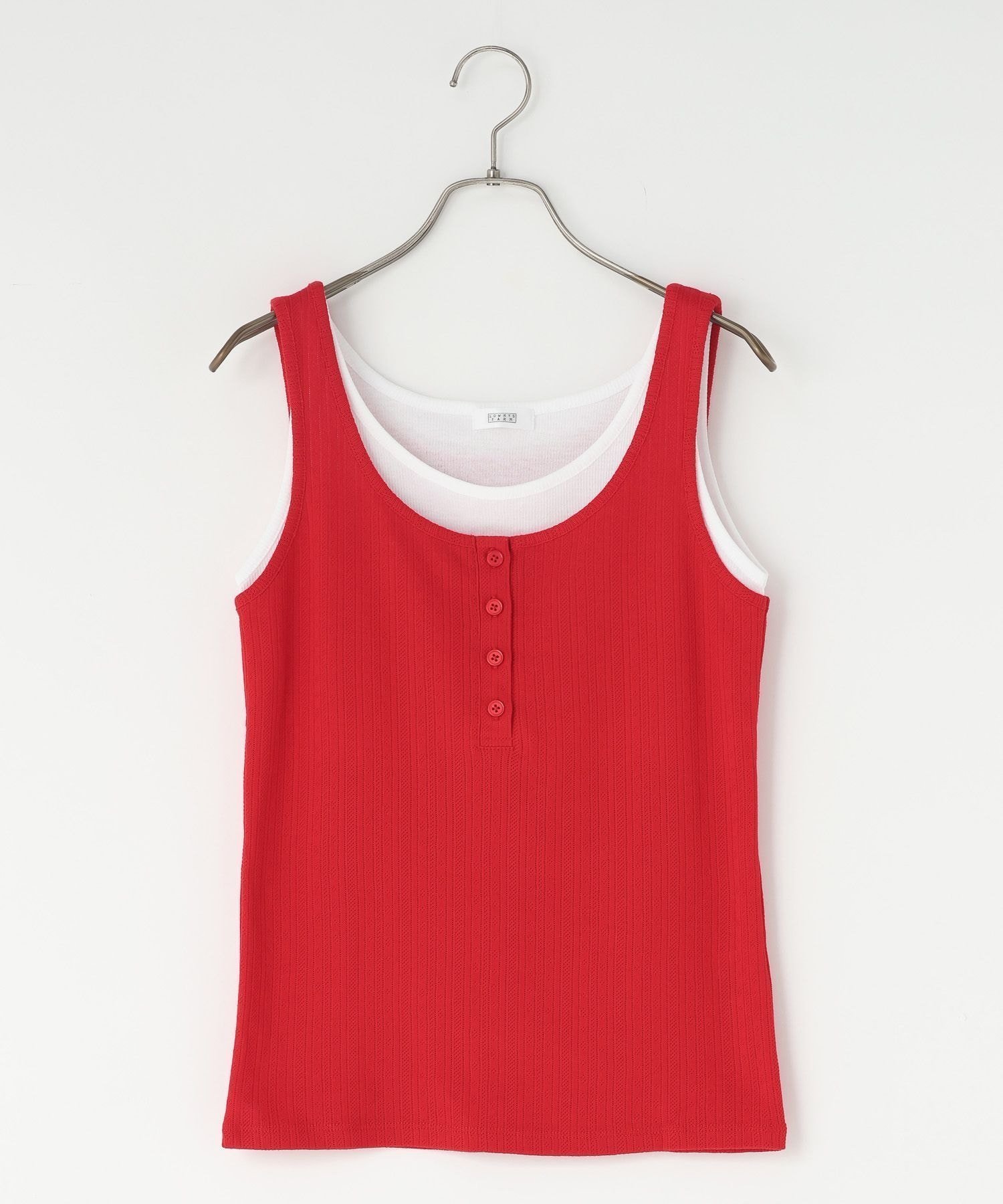 【ローリーズファーム/LOWRYS FARM】のヘンリーレイヤードタンク インテリア・キッズ・メンズ・レディースファッション・服の通販 founy(ファウニー) 　ファッション　Fashion　レディースファッション　Fashion for Women　インナー　Innerwear　カーディガン　Cardigan, Knitwear　シアー　Sheer, See-Through　ジャケット　Jacket, Outerwear　パターン　Pattern, Design Print　メッシュ　Mesh, Net Fabric　レッド35|ID: prp329100004984282 ipo3291000000037338125
