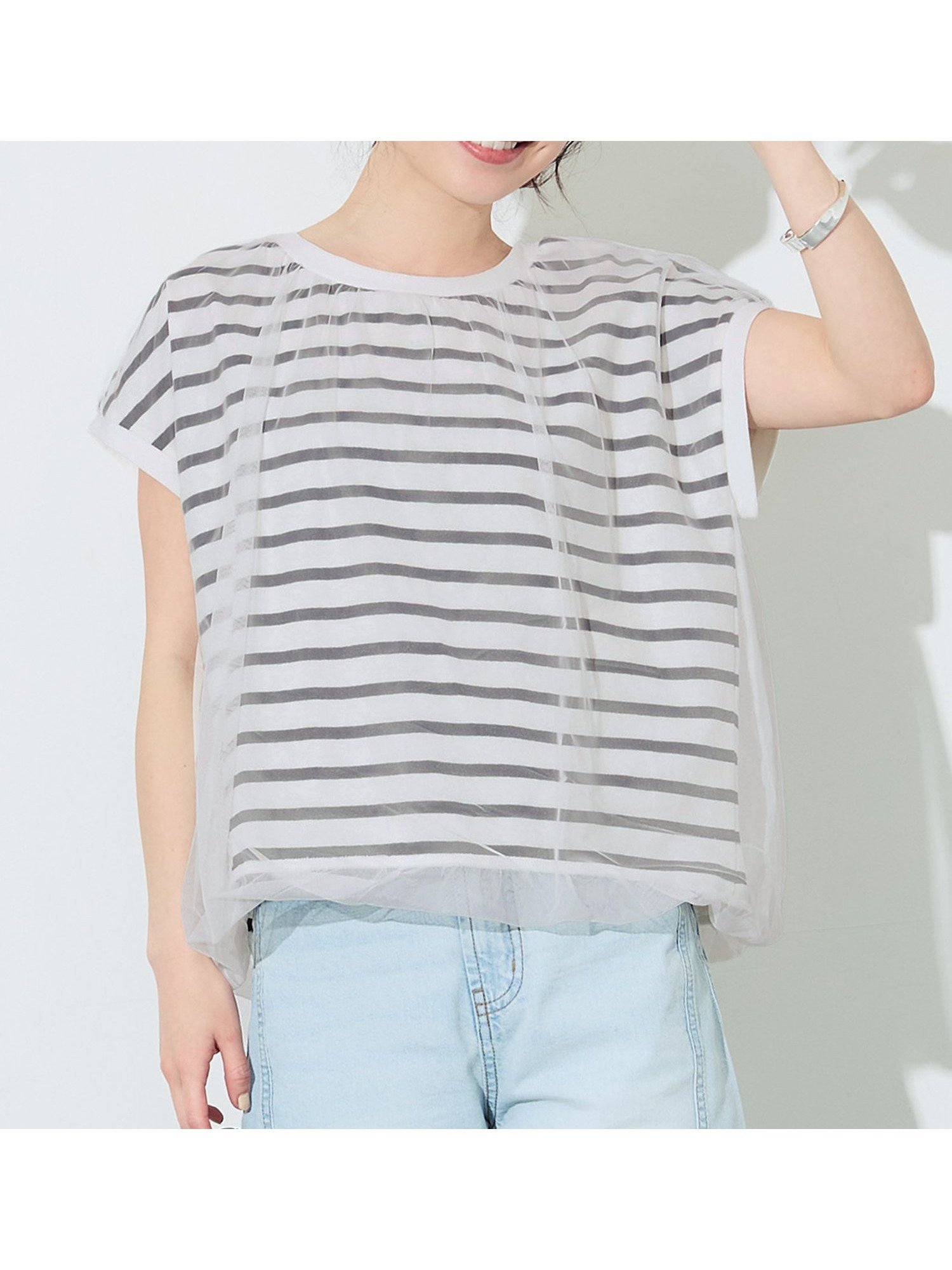 【コカ/COCA】のチュールドッキングT 大人の最旬トレンドファッション＆コーディネート founy(ファウニー) 　ファッション　Fashion　レディースファッション　Fashion for Women　春　Spring　カットソー　Cut and Sewn Top　シアー　Sheer, See-Through　スラックス　Slacks, Dress Pants　チュール　Tulip, Tulip Motif　デニム　Denim, Jeans Material　ドッキング　Docking, Mixed Material　ポケット　Pocket, Pocket Detail　半袖　Short Sleeve, Half Sleeve　ワイド　Wide, Wide Fit　夏　Summer　2026年　2026　2026春夏・S/S　Spring/Summer 2026 SS26　 other-1|ID: prp329100004984301 ipo3291000000037338251