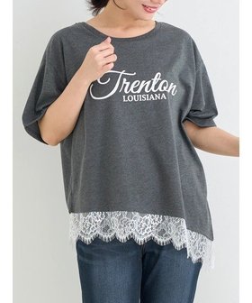 【ジェイ アンド シュプール/Re J&SUPURE】のイレヘムレースロゴプリントTシャツ 大人の最旬トレンドファッション＆コーディネート founy(ファウニー) ファッション Fashion レディースファッション Fashion for Women トップス・カットソー Cut & Sew Tops シャツ・ブラウス・オフィスカジュアル Elegant Blouses & Button-Ups ロングTシャツ・Tシャツ Longline T-Shirts & Tees おすすめ Recommended / Our Picks インナー Innerwear ジャケット Jacket, Outerwear スラックス Slacks, Dress Pants デニム Denim, Jeans Material プリーツ Pleats, Pleated レース Lace, Lace Fabric |ID:prp329100004984321