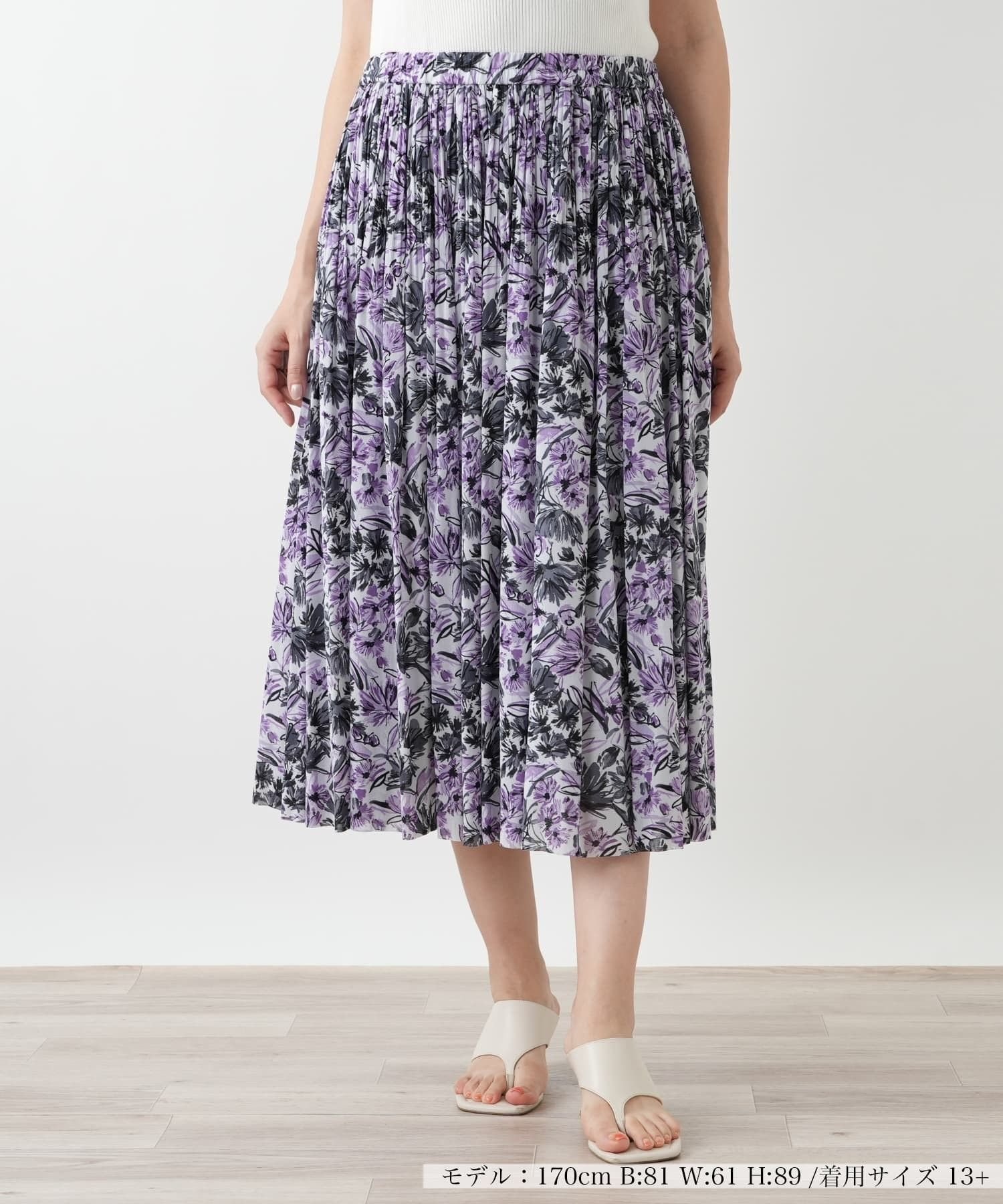 【レリアンプラスハウス/Leilian PLUS HOUSE】の花柄プリーツスカート インテリア・キッズ・メンズ・レディースファッション・服の通販 founy(ファウニー) 　ファッション　Fashion　レディースファッション　Fashion for Women　スカート　Skirts　プリーツスカート / 上品フェミニンスタイル　Pleated Skirts　おすすめ　Recommended / Our Picks　ウォッシャブル　Machine Washable　セットアップ　Set-Up, Coordinated Outfit　フェミニン　Feminine, Girly　プリーツ　Pleats, Pleated　ポケット　Pocket, Pocket Detail　パープル|ID: prp329100004984419 ipo3291000000037338755