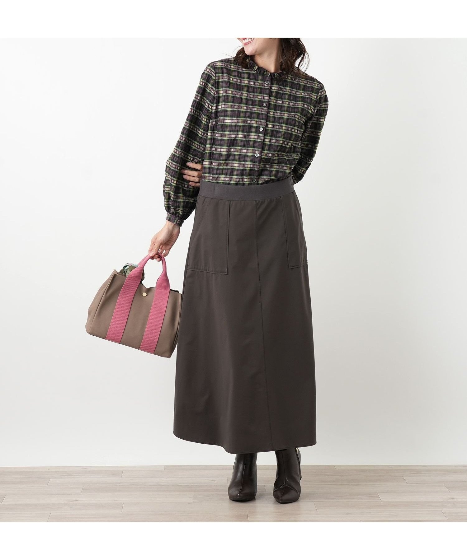 【レリアンプラスハウス/Leilian PLUS HOUSE】のスカート【プラス企画】 インテリア・キッズ・メンズ・レディースファッション・服の通販 founy(ファウニー) 　ファッション　Fashion　レディースファッション　Fashion for Women　スカート　Skirts　ウォッシャブル　Machine Washable　秋　Autumn　ドレープ　Drape, Draping Fabric　フィット　Fit, Slim Fit　ポケット　Pocket, Pocket Detail　無地　Plain, Solid Color　レギュラー　Regular, Standard Fit　ブラウン系|ID: prp329100004984427 ipo3291000000037338779