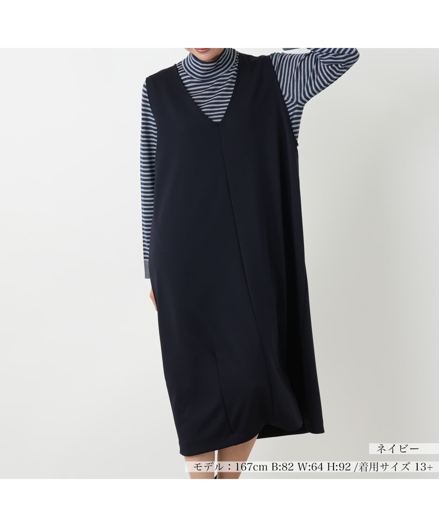 【レリアンプラスハウス/Leilian PLUS HOUSE】のジャンパースカート【プラス企画】 インテリア・キッズ・メンズ・レディースファッション・服の通販 founy(ファウニー) 　ファッション　Fashion　レディースファッション　Fashion for Women　スカート　Skirts　インナー　Innerwear　ウォッシャブル　Machine Washable　秋　Autumn　ストレッチ　Stretch, Stretchy Fabric　ポケット　Pocket, Pocket Detail　無地　Plain, Solid Color　レギュラー　Regular, Standard Fit　ネイビー系|ID: prp329100004984428 ipo3291000000037338782