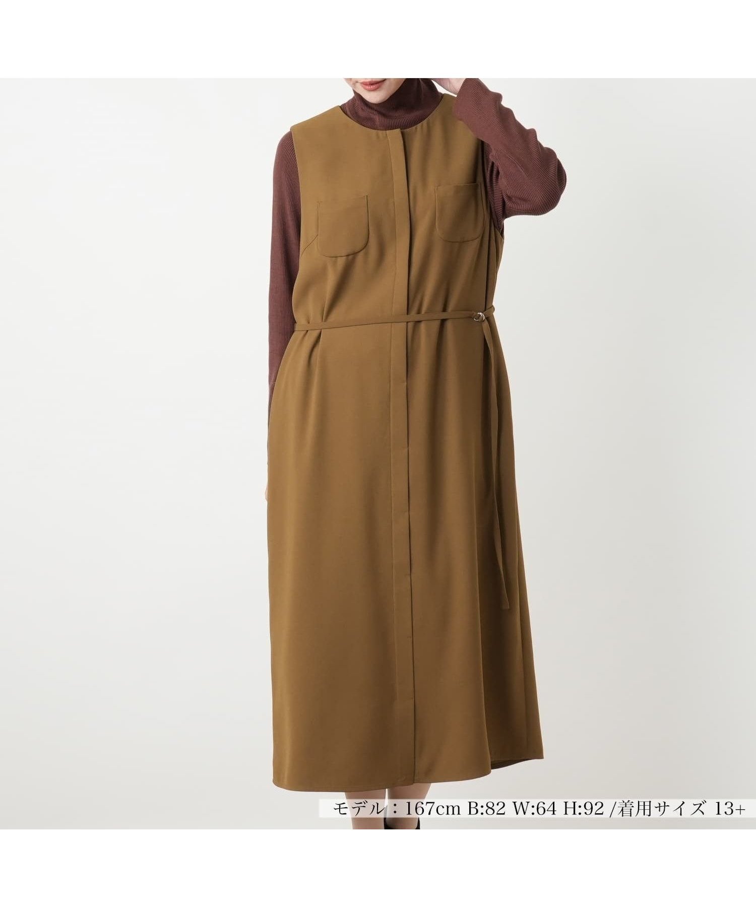 【レリアンプラスハウス/Leilian PLUS HOUSE】のノースリーブワンピース【BOURGE】 インテリア・キッズ・メンズ・レディースファッション・服の通販 founy(ファウニー) 　ファッション　Fashion　レディースファッション　Fashion for Women　ワンピース　Dresses　ウォッシャブル　Machine Washable　ノースリーブ　Sleeveless, No-Sleeve　ポケット　Pocket, Pocket Detail　秋　Autumn　ブラウン|ID: prp329100004984432 ipo3291000000037338794