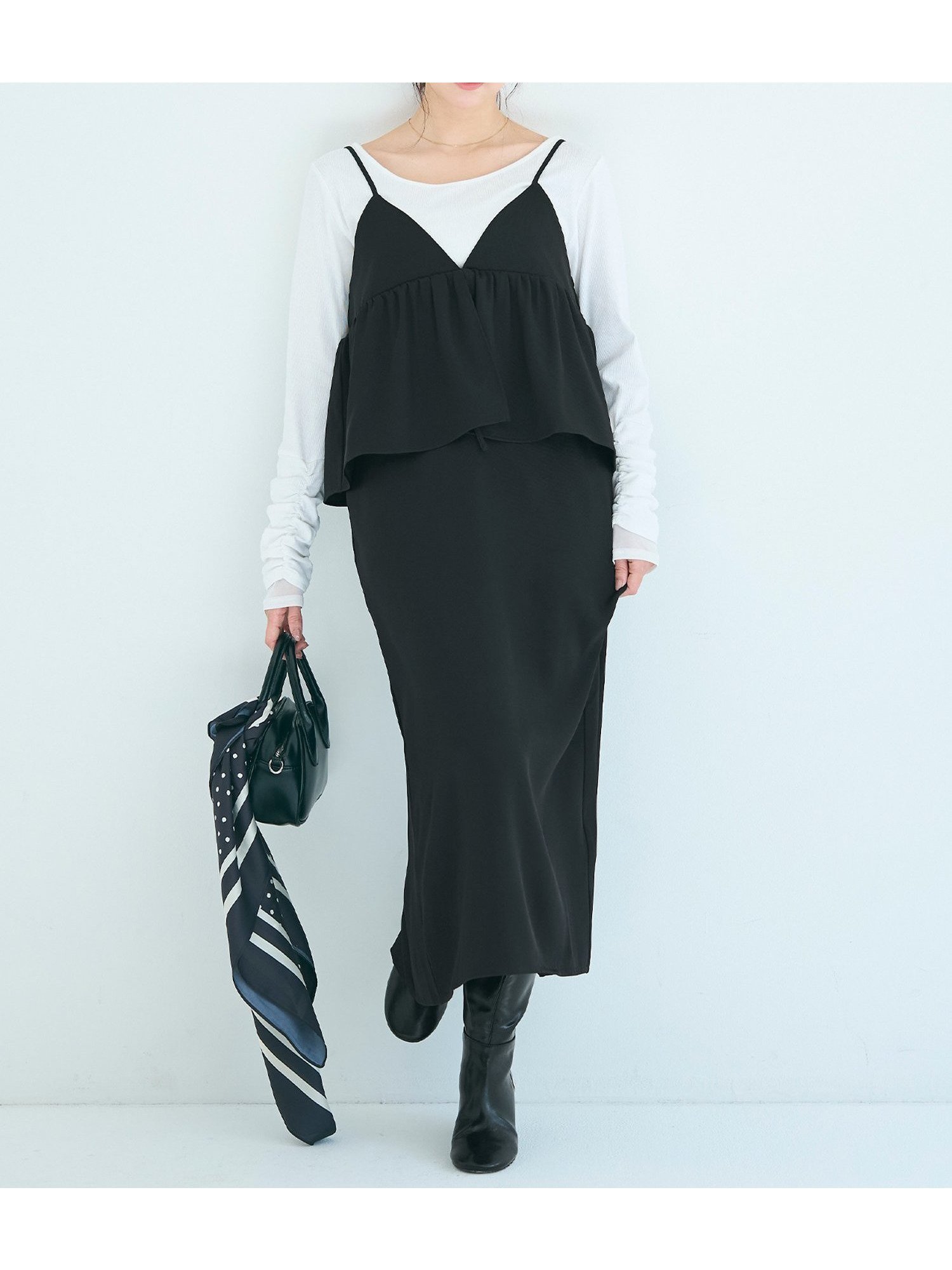【コカ/COCA】のペプラムキャミソールワンピース インテリア・キッズ・メンズ・レディースファッション・服の通販 founy(ファウニー) 　ファッション　Fashion　レディースファッション　Fashion for Women　ワンピース　Dresses　インナー　Innerwear　ウォッシャブル　Machine Washable　春　Spring　カットソー　Cut and Sewn Top　ガーリー　Girly, Feminine Style　キャミソール　Camisole, Spaghetti Strap Top　キャミワンピース　Cami Dress, Slip Dress　ギャザー　Gathered, Ruffled　切替　Switching, Contrast Panel　スニーカー　Sneakers, Trainers　なめらか　Smooth, Silky Texture　フィット　Fit, Slim Fit　フェミニン　Feminine, Girly　フレア　Flare, Flared　フロント　Front, Front Design　ペプラム　Peplum, Flared Hem　ポケット　Pocket, Pocket Detail　リボン　Ribbon, Bow　ロング　Long, Long-Length　ホリデーシーズン　Holiday Season　ビジネス 仕事 通勤　Business / Work / Commuting　2026年　2026　2026春夏・S/S　Spring/Summer 2026 SS26　Black|ID: prp329100004984446 ipo3291000000037338858