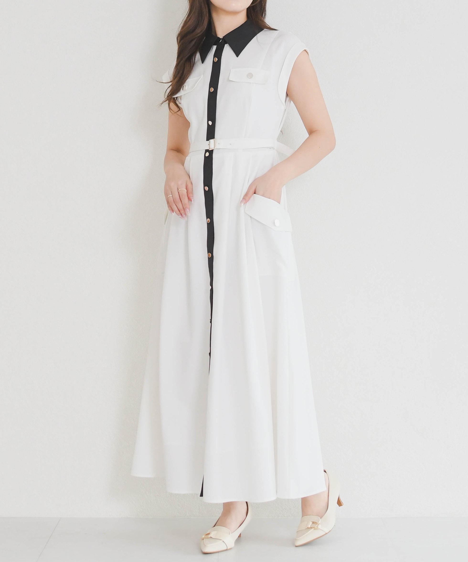 【ミッシュマッシュ/MISCH MASCH】の配色襟フレンチシャツワンピース MM627412 インテリア・キッズ・メンズ・レディースファッション・服の通販 founy(ファウニー) 　ファッション　Fashion　レディースファッション　Fashion for Women　ワンピース　Dresses　シャツワンピース / 1枚で着映えコーデ　Shirt Dresses　スリーブ　Sleeve, Long Sleeve / Short Sleeve　フレンチ　French, French Style　ポケット　Pocket, Pocket Detail　ワーク　Workwear, Utility Style　ホワイト|ID: prp329100004984459 ipo3291000000037338903