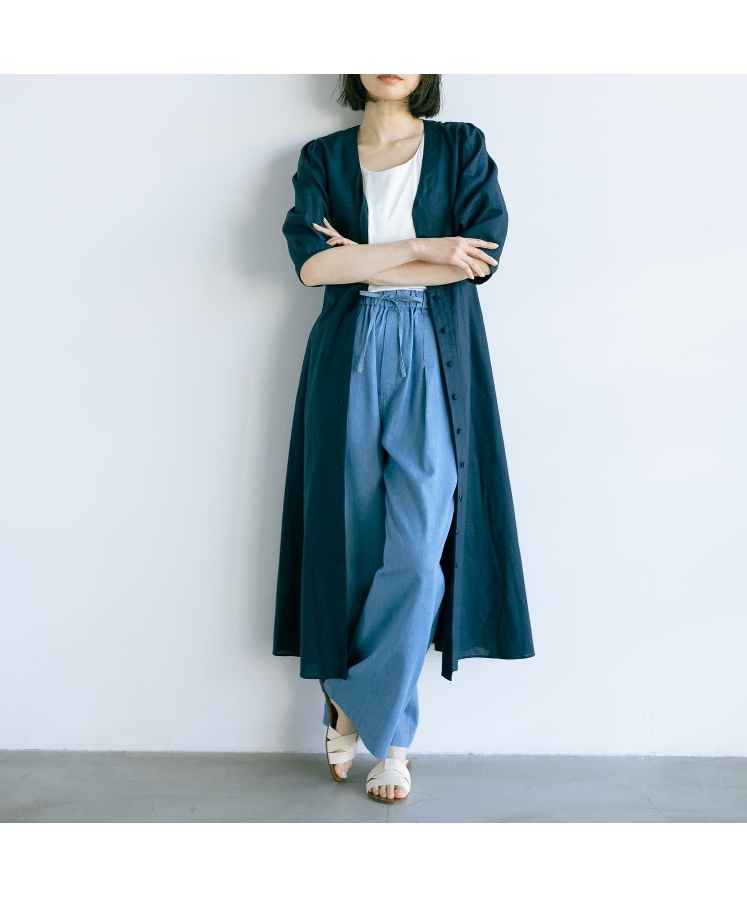 【ネミカ/NEMIKA】の【大草直子さん×NEMIKA】コットン×リネンワンピース インテリア・キッズ・メンズ・レディースファッション・服の通販 founy(ファウニー) 　ファッション　Fashion　レディースファッション　Fashion for Women　ワンピース　Dresses　シェイプ　Shape, Slim Fit　バランス　Balance, Style Balance　フレア　Flare, Flared　ポケット　Pocket, Pocket Detail　リネン　Linen, Linen Fabric　リラックス　Relax, Relaxed Fit　夏　Summer　ネイビー|ID: prp329100004984468 ipo3291000000037338939