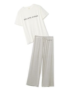【ジェラート ピケ/gelato pique】のレーヨンロゴTシャツ ボーダーロングパンツセット 大人の最旬トレンドファッション＆コーディネート founy(ファウニー) ファッション Fashion レディースファッション Fashion for Women パンツ Pants & Trousers 春 Spring カットソー Cut and Sewn Top シンプル Simple, Minimal スタイリッシュ Stylish, Fashionable ストレート Straight, Straight Cut スマート Smart, Elegant セットアップ Set-Up, Coordinated Outfit トレンド Trend, Trending Now 定番 Standard, Basic Item プリント Print, Printed Pattern ボトム Bottoms, Lower Wear ボーダー Border, Stripe ポケット Pocket, Pocket Detail ロング Long, Long-Length ワンポイント One Point, Statement Accent おすすめ Recommended / Our Picks ギフト プレゼント Gift / Present |ID:prp329100004984506
