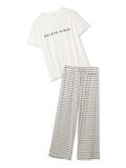 【ジェラート ピケ/gelato pique】のレーヨンロゴTシャツ ボーダーロングパンツセット 大人の最旬トレンドファッション＆コーディネート founy(ファウニー) ファッション Fashion レディースファッション Fashion for Women パンツ Pants & Trousers 春 Spring カットソー Cut and Sewn Top シンプル Simple, Minimal スタイリッシュ Stylish, Fashionable ストレート Straight, Straight Cut スマート Smart, Elegant セットアップ Set-Up, Coordinated Outfit トレンド Trend, Trending Now 定番 Standard, Basic Item プリント Print, Printed Pattern ボトム Bottoms, Lower Wear ボーダー Border, Stripe ポケット Pocket, Pocket Detail ロング Long, Long-Length ワンポイント One Point, Statement Accent おすすめ Recommended / Our Picks ギフト プレゼント Gift / Present thumbnail OWHT[002]|ID: prp329100004984506 ipo3291000000037339162