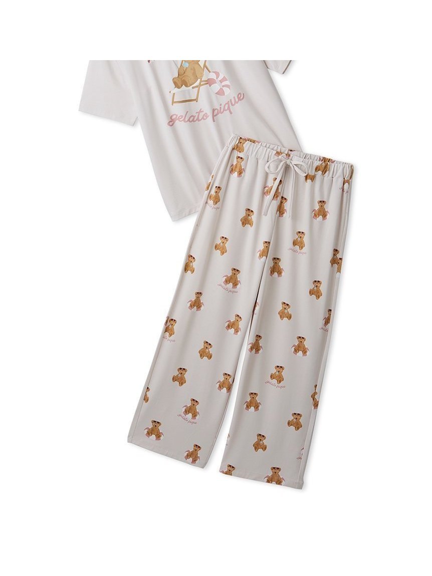 【ジェラート ピケ/gelato pique】の【ONLINE限定】【接触冷感】サマーベア柄ワンポイントTシャツ ロングパンツセット インテリア・キッズ・メンズ・レディースファッション・服の通販 founy(ファウニー) 　ファッション　Fashion　レディースファッション　Fashion for Women　パンツ　Pants & Trousers　カラフル　Colorful Design　サマー　Summer, Summer Style　サングラス　Sunglasses, Shades　スマート　Smart, Elegant　スリット　Slit, Slit Detail　セットアップ　Set-Up, Coordinated Outfit　プリント　Print, Printed Pattern　ロング　Long, Long-Length　ワンポイント　One Point, Statement Accent　おすすめ　Recommended / Our Picks　お家時間・ステイホーム　Stay Home / At Home　夏　Summer　ギフト プレゼント　Gift / Present　PNK[066]|ID: prp329100004984509 ipo3291000000037339177
