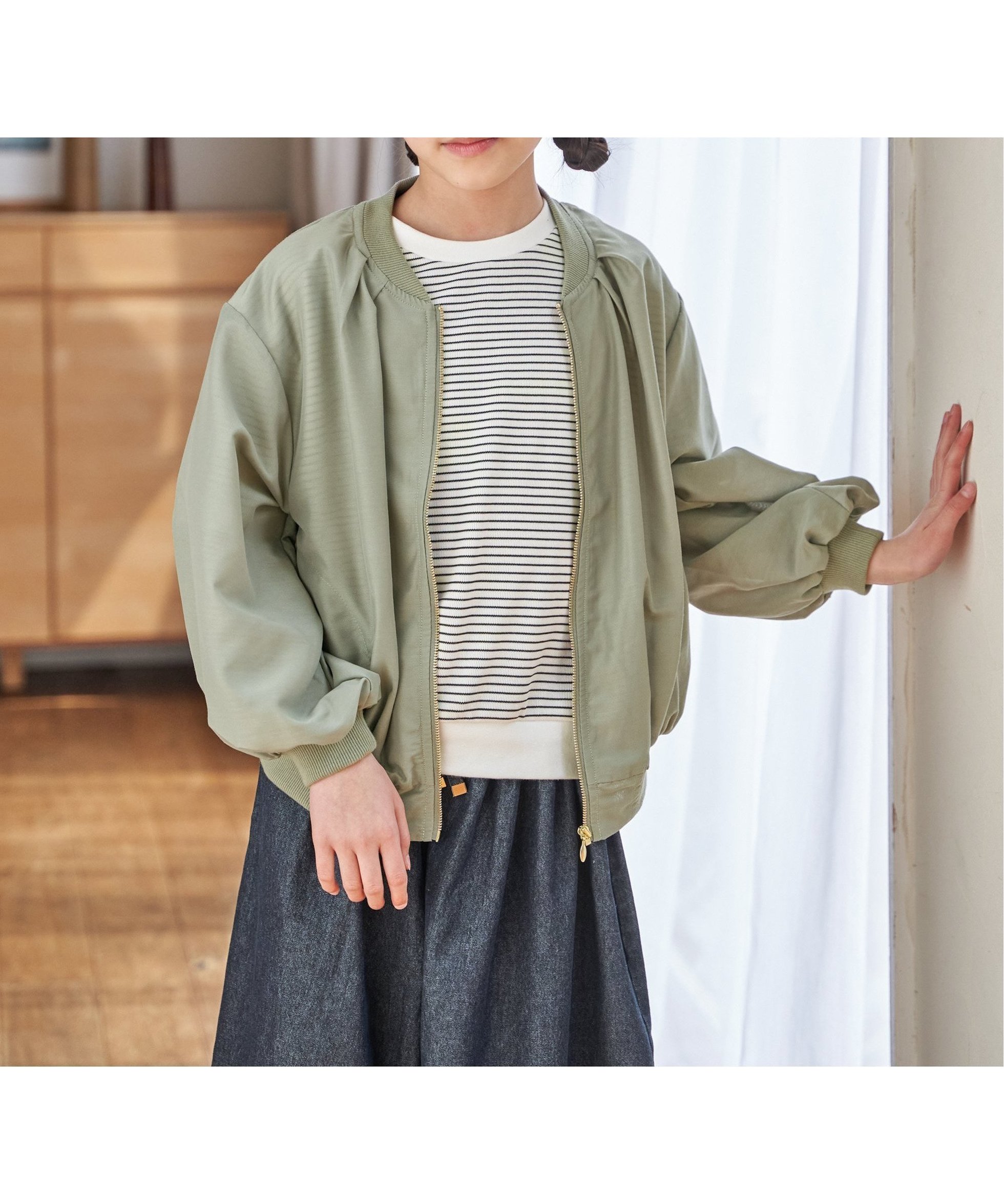 【イッカ/ikka / KIDS】の【親子コーデ】シアーリブブルゾン(110~160cm) インテリア・キッズ・メンズ・レディースファッション・服の通販 founy(ファウニー) 　ファッション　Fashion　キッズファッション　Fashion for Kids　おすすめ　Recommended / Our Picks　シンプル　Simple, Minimal　バランス　Balance, Style Balance　ブルゾン　Blouson, Bomber Jacket　ライトグリーン|ID: prp329100004984547 ipo3291000000037339384
