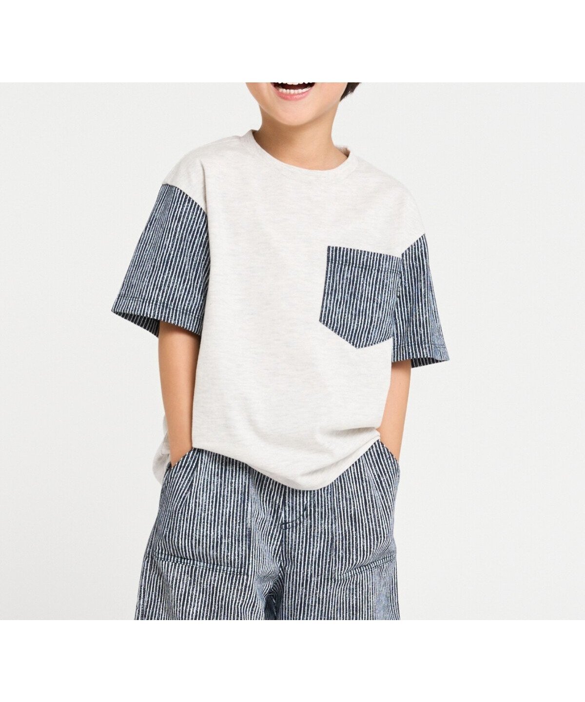 【コムサイズム/COMME CA ISM / KIDS】のヒッコリープリント使い 半袖Tシャツ インテリア・キッズ・メンズ・レディースファッション・服の通販 founy(ファウニー) 　ファッション　Fashion　キッズファッション　Fashion for Kids　シンプル　Simple, Minimal　セットアップ　Set-Up, Coordinated Outfit　プリント　Print, Printed Pattern　ベビー　Baby, Babywear　ベーシック　Basic, Essential　ボトム　Bottoms, Lower Wear　ポケット　Pocket, Pocket Detail　半袖　Short Sleeve, Half Sleeve　吸水　Absorbent, Quick-Dry　楽ちん　Easy Fit, Comfortable　無地　Plain, Solid Color　オートミール|ID: prp329100004984614 ipo3291000000037339805