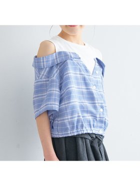 【コカ/coca / KIDS】のキッズ ドッキング肩あきチェックシャツ 大人の最旬トレンドファッション＆コーディネート founy(ファウニー) ファッション Fashion キッズファッション Fashion for Kids インナー Innerwear 春 Spring カットソー Cut and Sewn Top ガーリー Girly, Feminine Style コンパクト Compact, Small Size ショート Short, Short Length チェック Check, Plaid, Tartan デニム Denim, Jeans Material トレンド Trend, Trending Now ドッキング Docking, Mixed Material バランス Balance, Style Balance ポケット Pocket, Pocket Detail S/S・春夏 SS, Spring/Summer, Warm Season 夏 Summer 2026年 2026 2026春夏・S/S Spring/Summer 2026 SS26 |ID:prp329100004984621