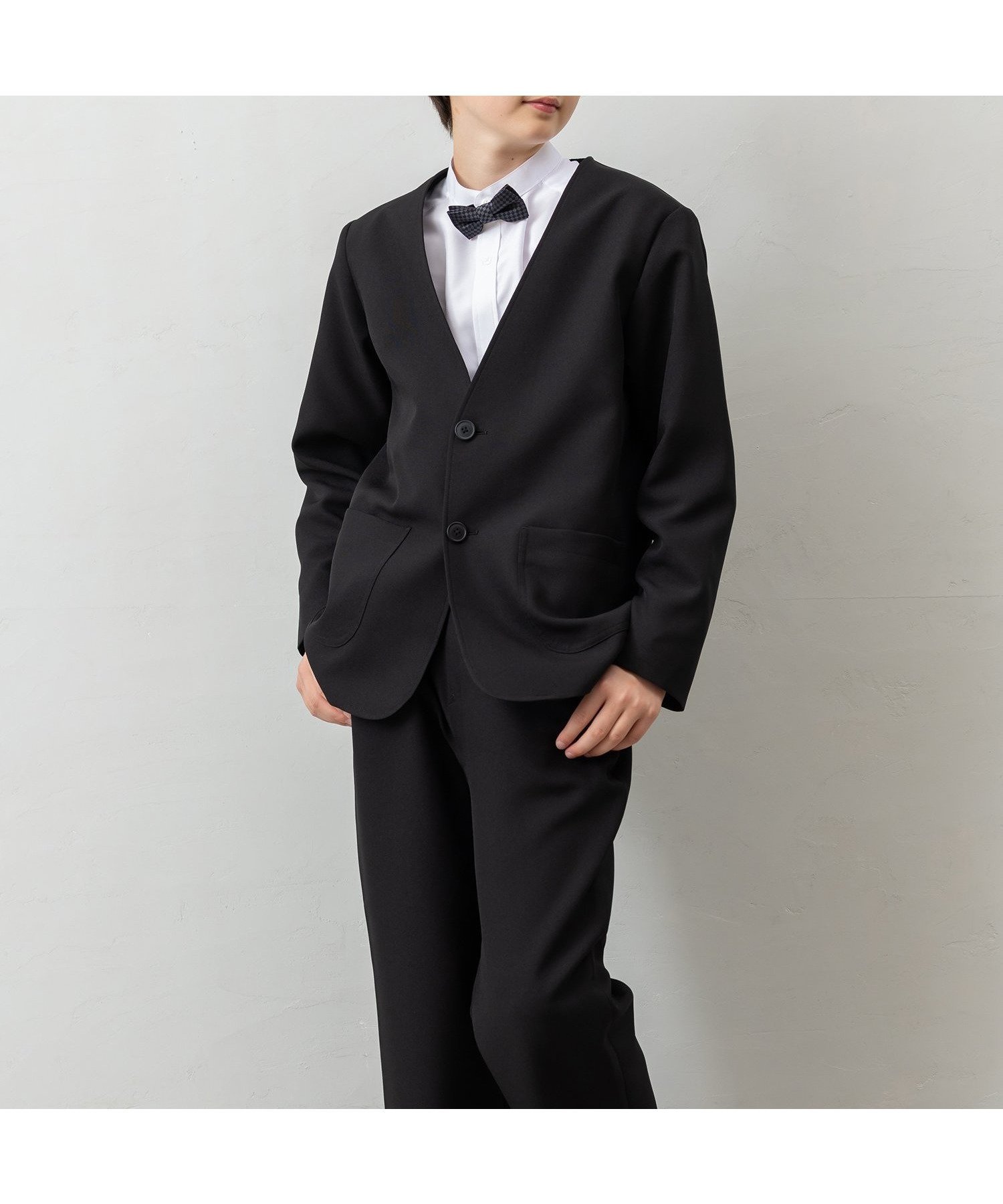 【パクシル/PAQXIL / KIDS】の【4点セットスーツ】ジャケット+パンツ+シャツ+蝶ネクタイ インテリア・キッズ・メンズ・レディースファッション・服の通販 founy(ファウニー) 　ファッション　Fashion　キッズファッション　Fashion for Kids　ボトムス　Bottoms　ジャケット　Jacket, Outerwear　スーツ　Suit, Formalwear　チェック　Check, Plaid, Tartan　バランス　Balance, Style Balance　パッチ　Patch, Appliqué　フォーマル　Formal, Dressy　ポケット　Pocket, Pocket Detail　セレモニー　Ceremony　入学式　Entrance Ceremony　卒業式　Graduation Ceremony　ブラック|ID: prp329100004984685 ipo3291000000037340280