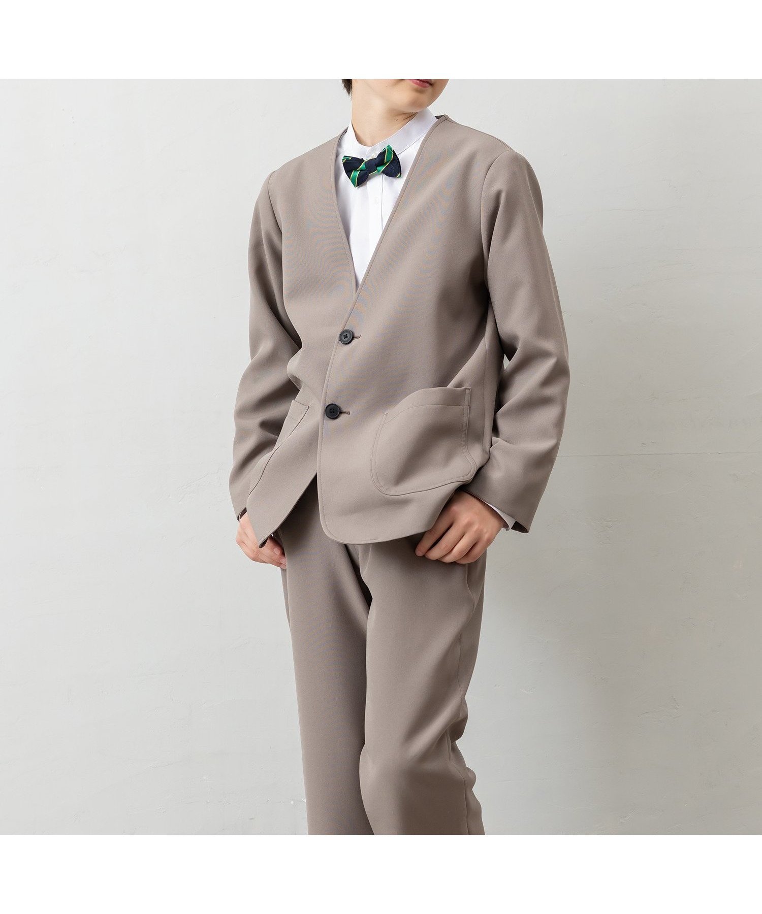 【パクシル/PAQXIL / KIDS】の【4点セットスーツ】ジャケット+パンツ+シャツ+蝶ネクタイ インテリア・キッズ・メンズ・レディースファッション・服の通販 founy(ファウニー) 　ファッション　Fashion　キッズファッション　Fashion for Kids　ボトムス　Bottoms　ジャケット　Jacket, Outerwear　スーツ　Suit, Formalwear　チェック　Check, Plaid, Tartan　バランス　Balance, Style Balance　パッチ　Patch, Appliqué　フォーマル　Formal, Dressy　ポケット　Pocket, Pocket Detail　セレモニー　Ceremony　入学式　Entrance Ceremony　卒業式　Graduation Ceremony　ベージュ|ID: prp329100004984685 ipo3291000000037340281