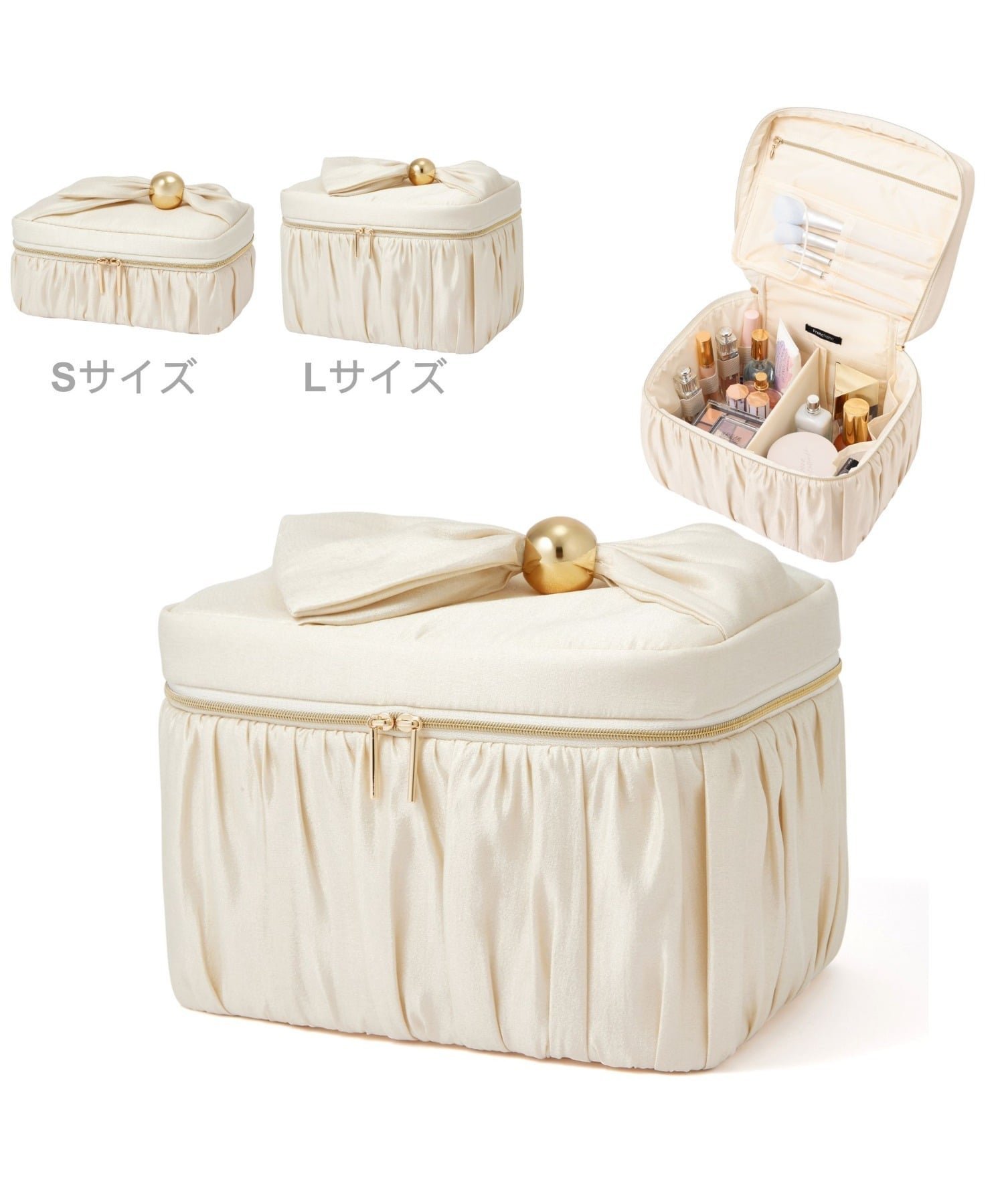 【フランフラン/Francfranc】のパールブロッサム バニティポーチ L コスメポーチ 化粧道具 収納 大容量 インテリア・キッズ・メンズ・レディースファッション・服の通販 founy(ファウニー) 　ファッション　Fashion　レディースファッション　Fashion for Women　ポーチ&ミニバッグ　Pouches & Mini Bags　エレガント 上品　Elegant　ギャザー　Gathered, Ruffled　パール　Pearl, Pearl Accent　ポーチ　Pouch, Small Case　おすすめ　Recommended / Our Picks　アイボリー|ID: prp329100004984782 ipo3291000000037340748