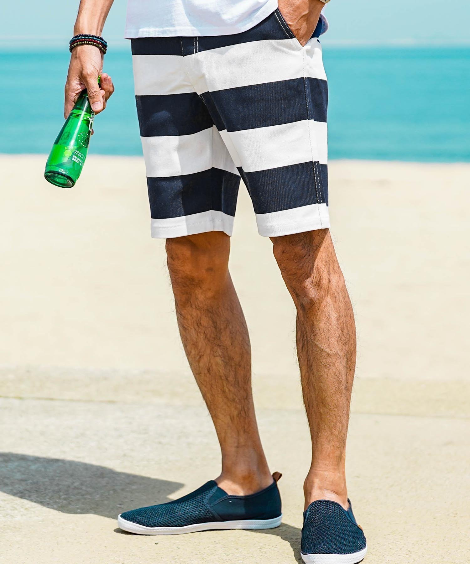 【ジギーズショップ/JIGGYS SHOP / MEN】のストレッチ ツイル 短パン ショートパンツ ハーフパンツ 26SS インテリア・キッズ・メンズ・レディースファッション・服の通販 founy(ファウニー) 　ファッション　Fashion　メンズファッション　Fashion for Men　ボトムス　Bottoms　ハーフパンツ・ショートパンツ　Shorts & Half Pants　コーデュロイ　Corduroy, Cord Fabric　ショーツ　Shorts, Short Pants　ショート　Short, Short Length　シンプル　Simple, Minimal　ストレッチ　Stretch, Stretchy Fabric　ツイル　Twist, Twisted Detail　定番　Standard, Basic Item　ハーフ　Half, Half-Length　バランス　Balance, Style Balance　ボーダー　Border, Stripe　リゾート　Resort, Vacation Style　再入荷　Restock / Back in Stock　プチプライス・低価格　Affordable / Budget Price　夏　Summer　2026年　2026　2026春夏・S/S　Spring/Summer 2026 SS26　ホワイト×ネイビー|ID: prp329100004984863 ipo3291000000037341152