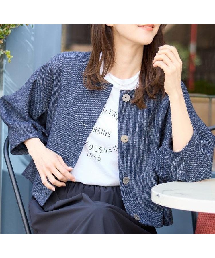 【リフレクト/Reflect】のツイードノーカラージャケット インテリア・キッズ・メンズ・レディースファッション・服の通販 founy(ファウニー) 　ファッション　Fashion　レディースファッション　Fashion for Women　アウター　Coat / Outerwear Collection　レディースジャケット・軽アウター　Jackets　ノーカラージャケット / シンプル上品コーデ　Collarless Jackets　コンパクト　Compact, Small Size　ジャケット　Jacket, Outerwear　ストレッチ　Stretch, Stretchy Fabric　スマート　Smart, Elegant　ツイード　Twill, Twill Weave　バランス　Balance, Style Balance　フォルム　Silhouette, Form　ボックス　Boxy, Box Shape　ポケット　Pocket, Pocket Detail　メッシュ　Mesh, Net Fabric　エレガント 上品　Elegant　夏　Summer　ネイビー|ID: prp329100004984907 ipo3291000000037341395