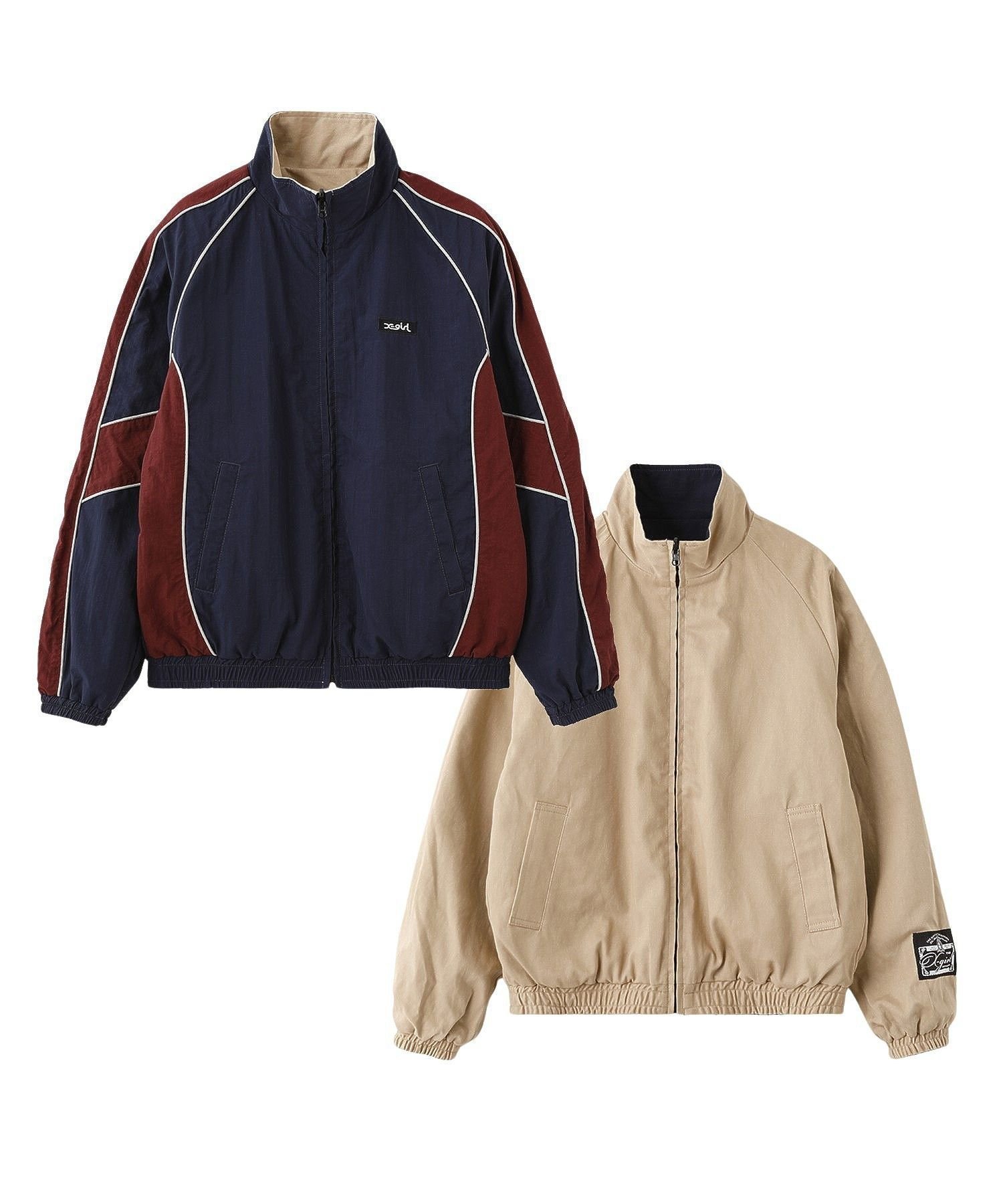 【エックスガール/X-girl】のDOUBLE FACE REVERSIBLE JACKET インテリア・キッズ・メンズ・レディースファッション・服の通販 founy(ファウニー) 　ファッション　Fashion　レディースファッション　Fashion for Women　アウター　Coat / Outerwear Collection　レディースジャケット・軽アウター　Jackets　軽量　Lightweight, Ultra Light　ジャケット　Jacket, Outerwear　ツイル　Twist, Twisted Detail　長袖　Long Sleeve, Full Sleeve　パイピング　Piping, Trim Design　フロント　Front, Front Design　無地　Plain, Solid Color　リバーシブル　Reversible, Two-Sided　ルーズ　Loose, Oversized　ロング　Long, Long-Length　A/W・秋冬　Autumn/Winter　おすすめ　Recommended / Our Picks　NAVY|ID: prp329100004984918 ipo3291000000037341446