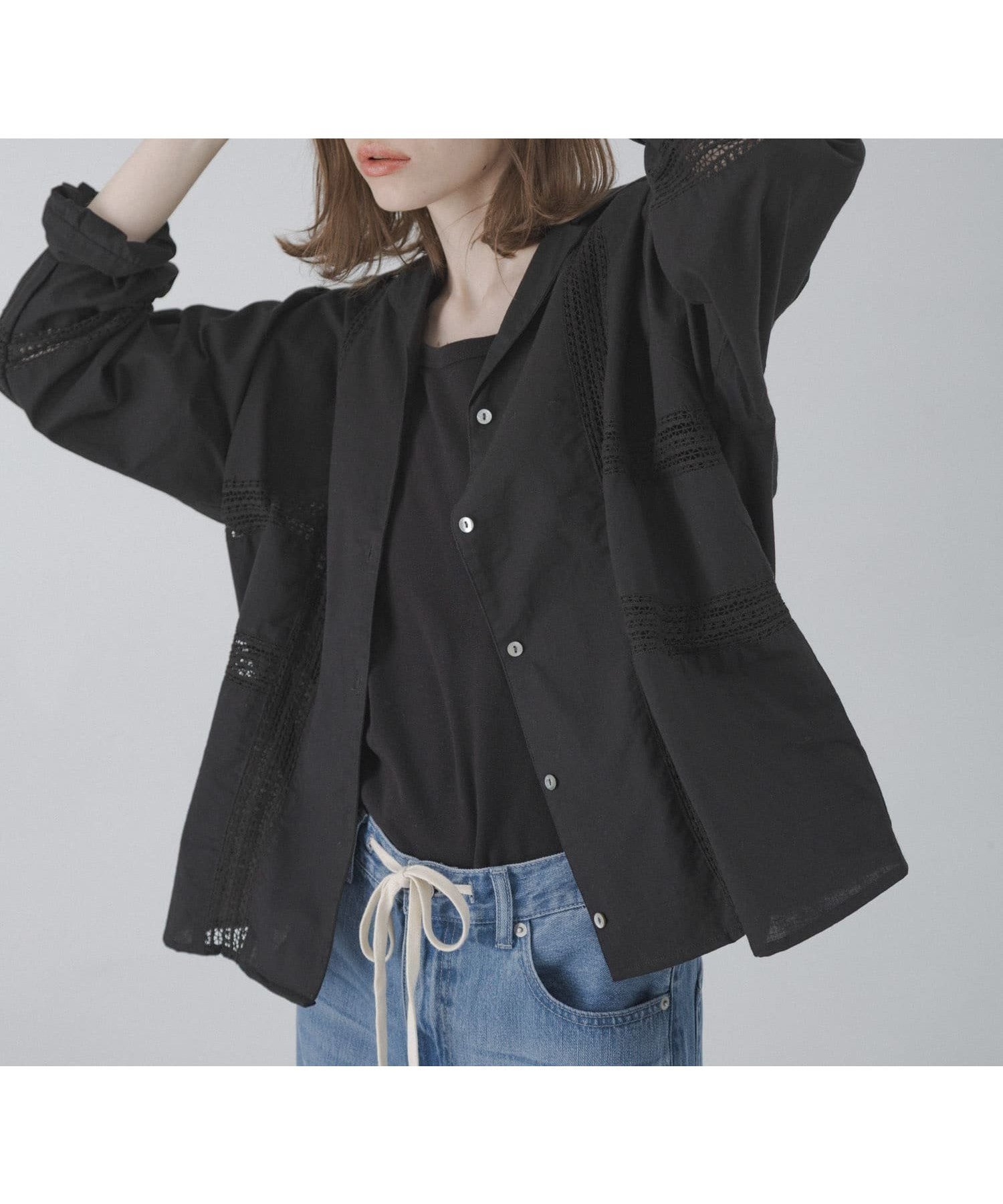 【サニーレーベル/Sonny Label / URBAN RESEARCH】のブロッキングレースコットンシャツジャケット インテリア・キッズ・メンズ・レディースファッション・服の通販 founy(ファウニー) 　ファッション　Fashion　レディースファッション　Fashion for Women　アウター　Coat / Outerwear Collection　レディースジャケット・軽アウター　Jackets　インド　Indian Textile　インナー　Innerwear　春　Spring　キャミソール　Camisole, Spaghetti Strap Top　シンプル　Simple, Minimal　ジャケット　Jacket, Outerwear　セットアップ　Set-Up, Coordinated Outfit　タンク　Tank Top, Sleeveless Top　デニム　Denim, Jeans Material　ハンド　Hand, Handmade　ルーズ　Loose, Oversized　レース　Lace, Lace Fabric　ロング　Long, Long-Length　ワイド　Wide, Wide Fit　S/S・春夏　SS, Spring/Summer, Warm Season　おすすめ　Recommended / Our Picks　夏　Summer　2026年　2026　2026春夏・S/S　Spring/Summer 2026 SS26　ブラック|ID: prp329100004984927 ipo3291000000037341494