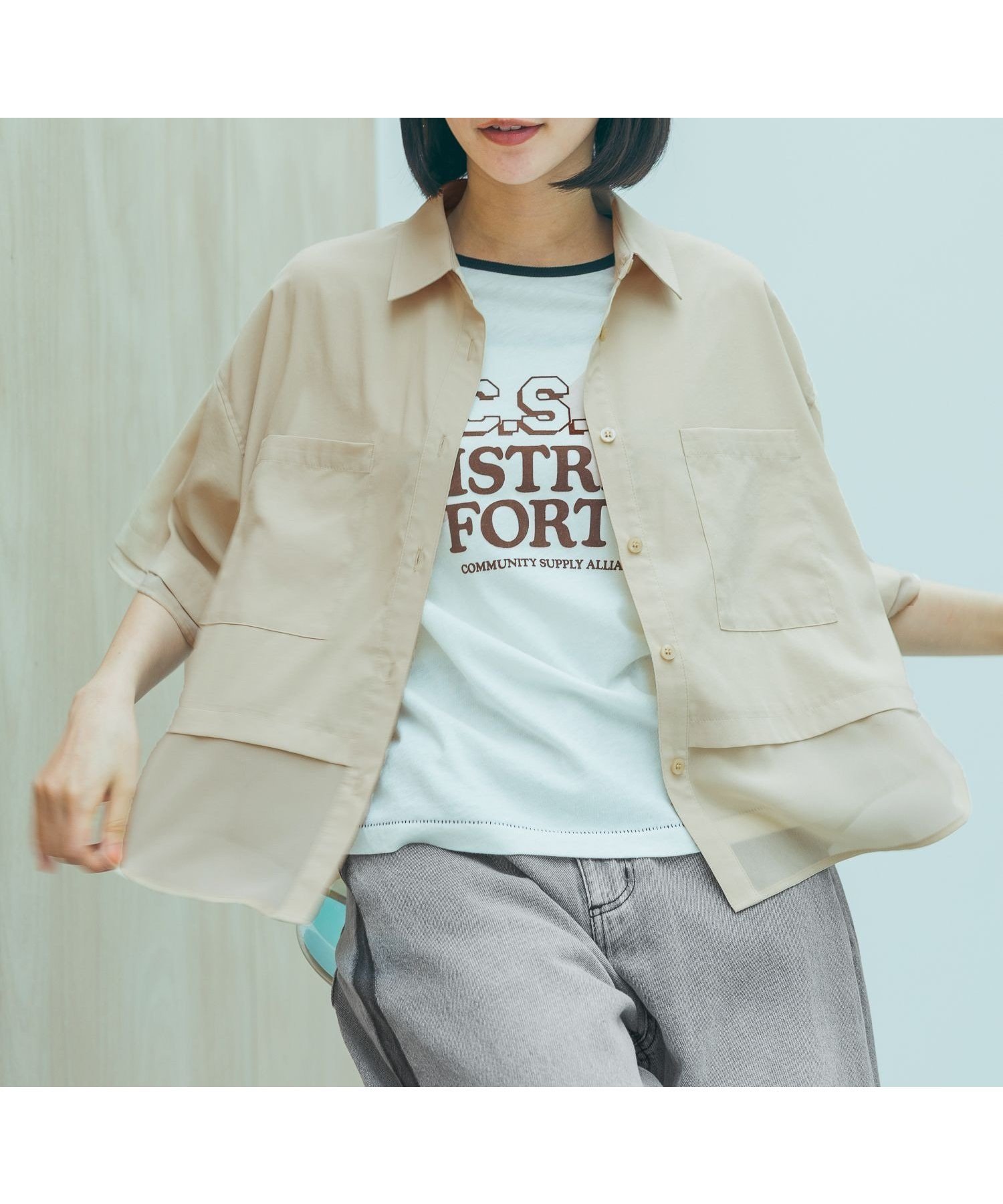 【ニコアンド/niko and】のコタットシアードッキングシャツ インテリア・キッズ・メンズ・レディースファッション・服の通販 founy(ファウニー) 　ファッション　Fashion　レディースファッション　Fashion for Women　トップス・カットソー　Cut & Sew Tops　シャツ・ブラウス・オフィスカジュアル　Elegant Blouses & Button-Ups　おすすめ　Recommended / Our Picks　シアー　Sheer, See-Through　シンプル　Simple, Minimal　スラックス　Slacks, Dress Pants　デニム　Denim, Jeans Material　ドッキング　Docking, Mixed Material　ベーシック　Basic, Essential　ポケット　Pocket, Pocket Detail　ビジネス 仕事 通勤　Business / Work / Commuting　半袖　Short Sleeve, Half Sleeve　ベージュ|ID: prp329100004984956 ipo3291000000037341674