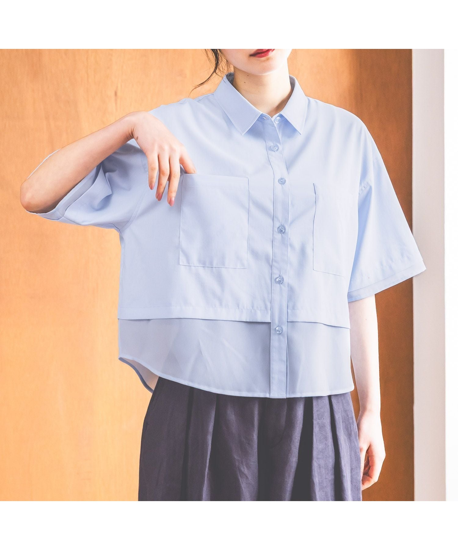 【ニコアンド/niko and】のコタットシアードッキングシャツ インテリア・キッズ・メンズ・レディースファッション・服の通販 founy(ファウニー) 　ファッション　Fashion　レディースファッション　Fashion for Women　トップス・カットソー　Cut & Sew Tops　シャツ・ブラウス・オフィスカジュアル　Elegant Blouses & Button-Ups　おすすめ　Recommended / Our Picks　シアー　Sheer, See-Through　シンプル　Simple, Minimal　スラックス　Slacks, Dress Pants　デニム　Denim, Jeans Material　ドッキング　Docking, Mixed Material　ベーシック　Basic, Essential　ポケット　Pocket, Pocket Detail　ビジネス 仕事 通勤　Business / Work / Commuting　半袖　Short Sleeve, Half Sleeve　ライトブルー|ID: prp329100004984956 ipo3291000000037341676