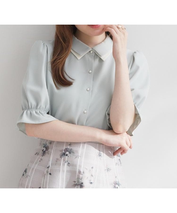 【クチュール ブローチ/Couture Brooch】の【通勤・洗える】配色ダブルカラー ブラウス インテリア・キッズ・メンズ・レディースファッション・服の通販 founy(ファウニー) 　ファッション　Fashion　レディースファッション　Fashion for Women　トップス・カットソー　Cut & Sew Tops　シャツ・ブラウス・オフィスカジュアル　Elegant Blouses & Button-Ups　洗える　Machine Washable　シンプル　Simple, Minimal　ジャケット　Jacket, Outerwear　スマート　Smart, Elegant　ダブル　Double, Double-Breasted　チェック　Check, Plaid, Tartan　トレンド　Trend, Trending Now　パール　Pearl, Pearl Accent　フェミニン　Feminine, Girly　ボトム　Bottoms, Lower Wear　おすすめ　Recommended / Our Picks　ビジネス 仕事 通勤　Business / Work / Commuting　2026年　2026　2026春夏・S/S　Spring/Summer 2026 SS26　ミントグリーン|ID: prp329100004984967 ipo3291000000037341728