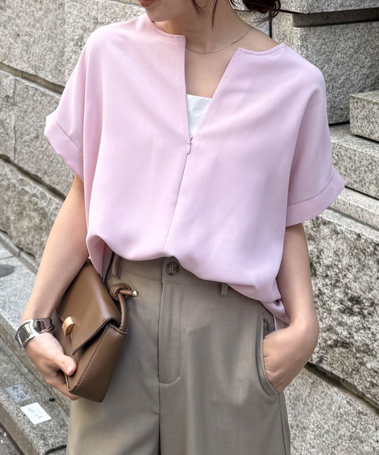 【ラナン/Ranan】のRanan/前後2WAYハーフジップブラウス インテリア・キッズ・メンズ・レディースファッション・服の通販 founy(ファウニー) 　ファッション　Fashion　レディースファッション　Fashion for Women　トップス・カットソー　Cut & Sew Tops　シャツ・ブラウス・オフィスカジュアル　Elegant Blouses & Button-Ups　おすすめ　Recommended / Our Picks　キャミソール　Camisole, Spaghetti Strap Top　ジップ　Zip, Zipper　ポケット　Pocket, Pocket Detail　マーメイド　Mermaid, Fishtail Silhouette　PI|ID: prp329100004984997 ipo3291000000037341905