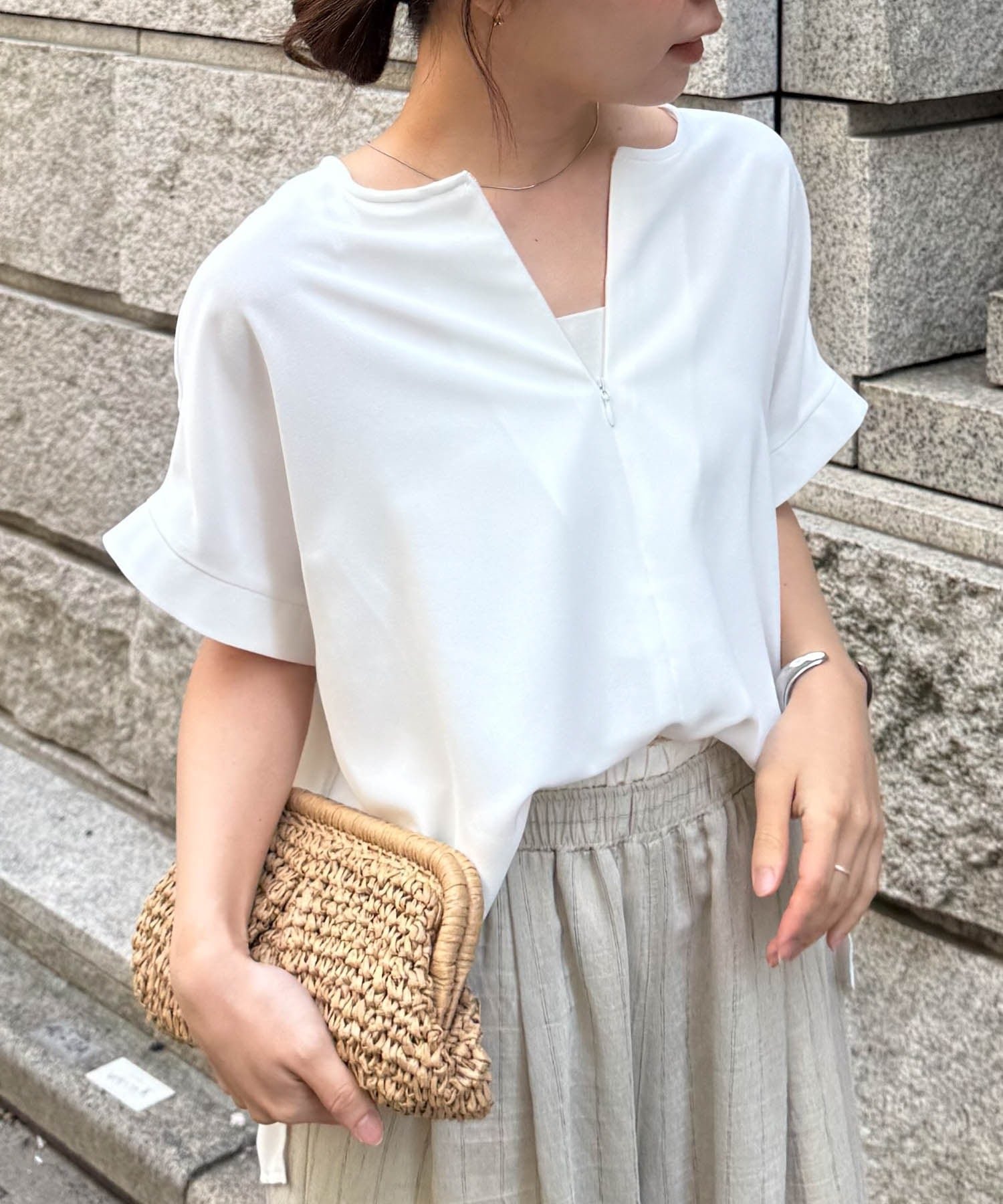 【ラナン/Ranan】のRanan/前後2WAYハーフジップブラウス インテリア・キッズ・メンズ・レディースファッション・服の通販 founy(ファウニー) 　ファッション　Fashion　レディースファッション　Fashion for Women　トップス・カットソー　Cut & Sew Tops　シャツ・ブラウス・オフィスカジュアル　Elegant Blouses & Button-Ups　おすすめ　Recommended / Our Picks　キャミソール　Camisole, Spaghetti Strap Top　ジップ　Zip, Zipper　ポケット　Pocket, Pocket Detail　マーメイド　Mermaid, Fishtail Silhouette　WH|ID: prp329100004984997 ipo3291000000037341906