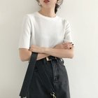【ミニミニストア/miniministore】の5分袖リブニット夏服トップス レディース 大人の最旬トレンドファッション＆コーディネート founy(ファウニー) ファッション Fashion レディースファッション Fashion for Women トップス・カットソー Cut & Sew Tops ニット Knit Tops & Sweaters イエロー Yellow インナー Innerwear カットソー Cut and Sewn Top デニム Denim, Jeans Material ベスト Vest, Waistcoat リブニット Rib Knit, Ribbed Knit 夏 Summer 洗える Machine Washable 無地 Plain, Solid Color thumbnail クルーネック*ホワイト|ID: prp329100004985016 ipo3291000000037342010